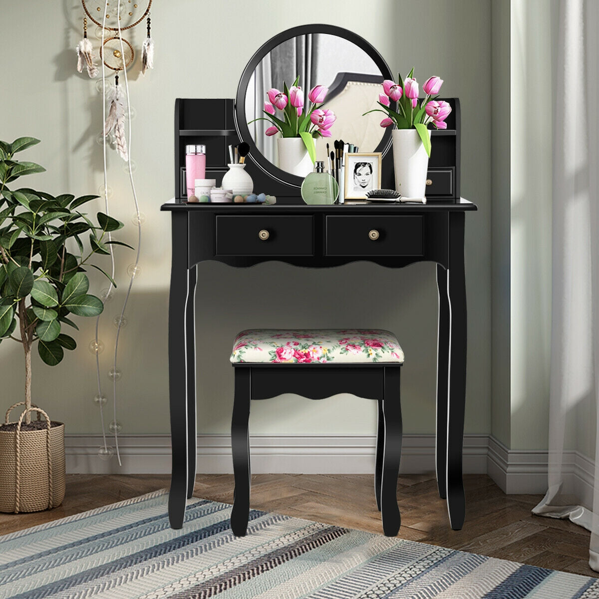 ladies dressing table with mirror BarberPub Modern Vanity Desk with Mirror, Light Luxury Dressing Table for Bedroom 3362