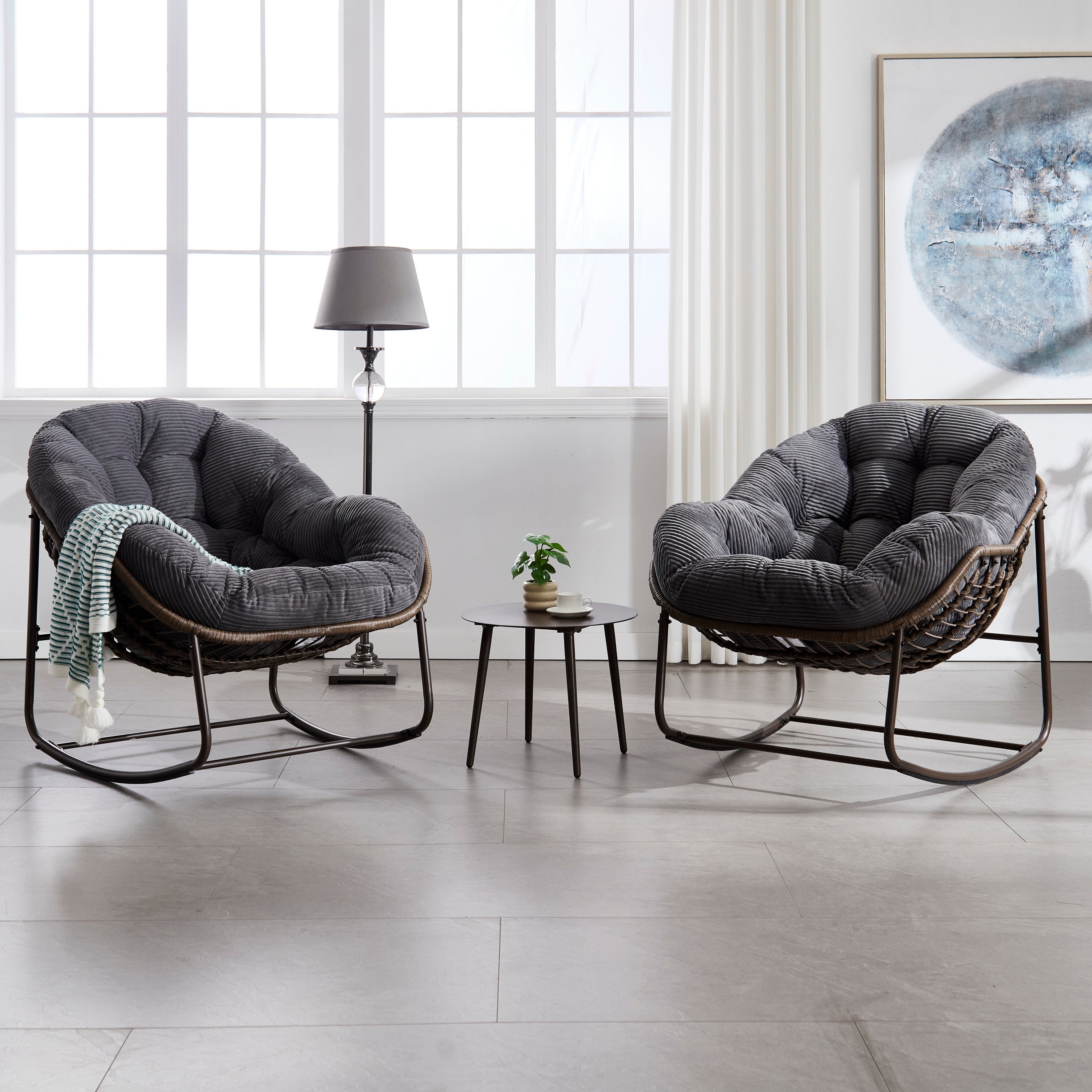 Outdoor Rattan Rocking Chair, Grey