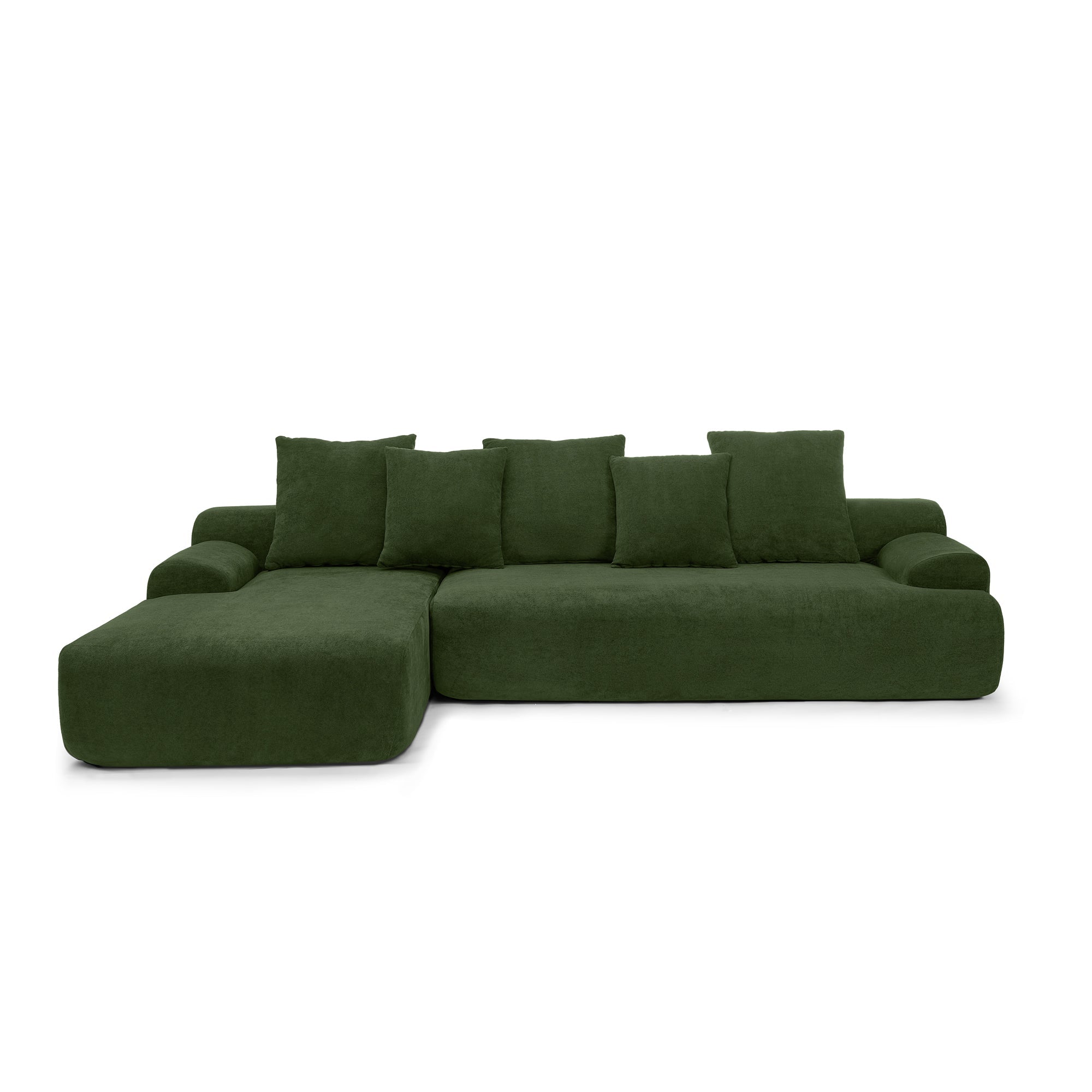 Upholstered L-Shape Sectional Sofa Couch - Melange Velvet, Green