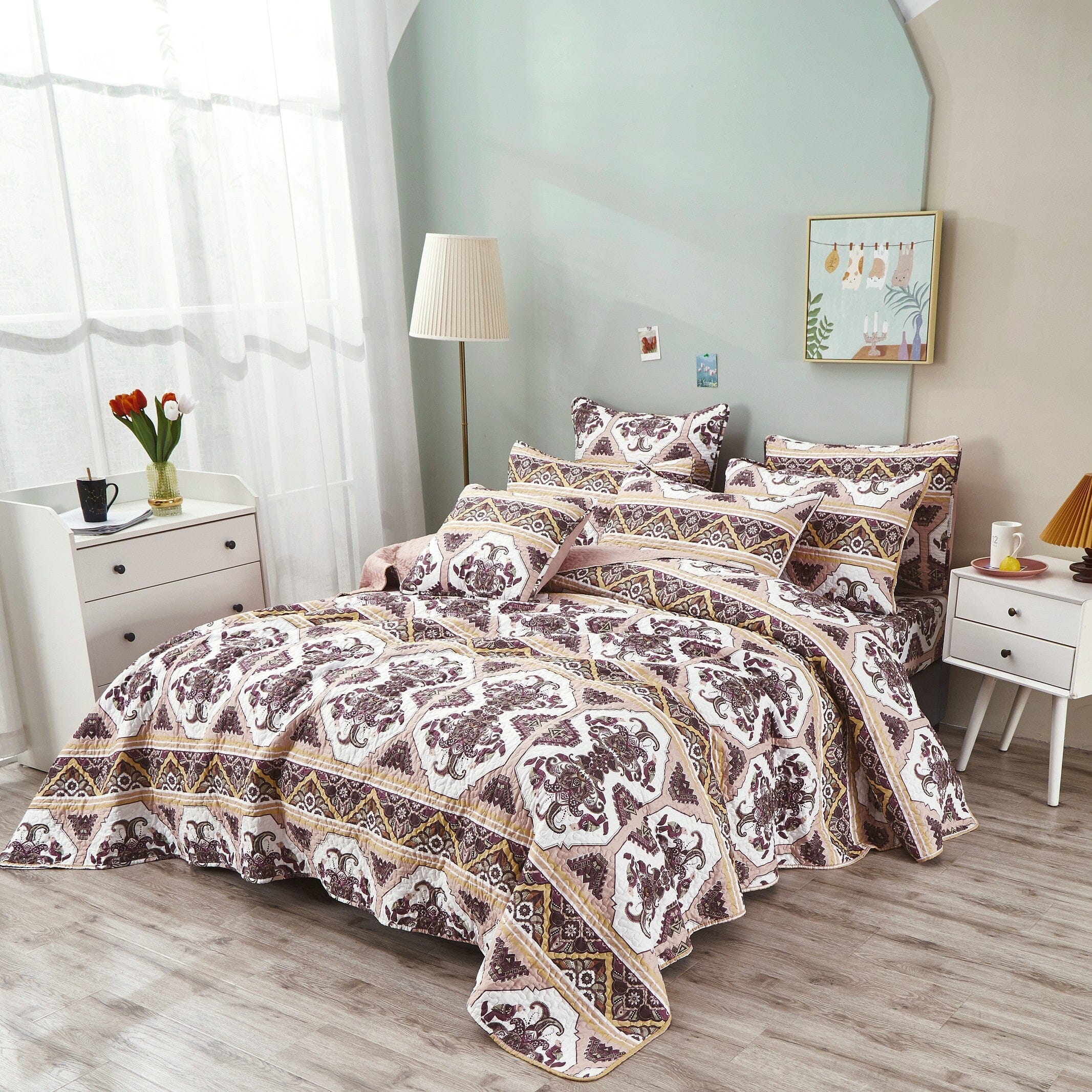 Majestic Oriental Kilim Bedspread - Coverlet w/ Shams