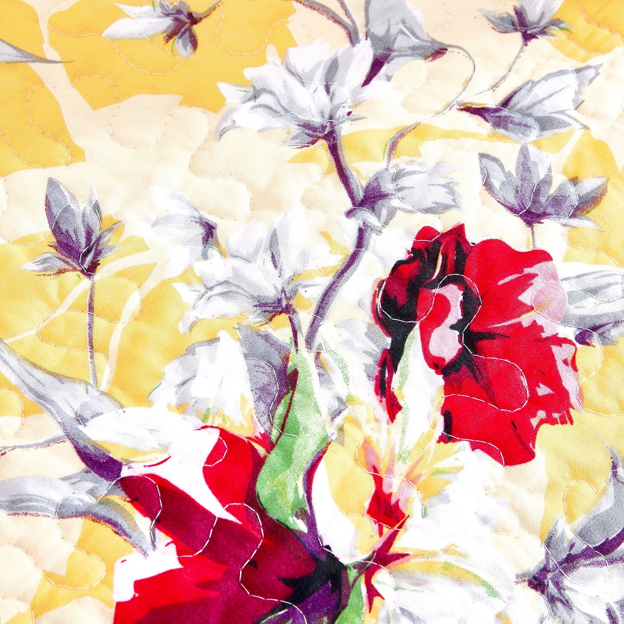 Yellow Floral Quilted Throw Blanket - Scalloped Edges