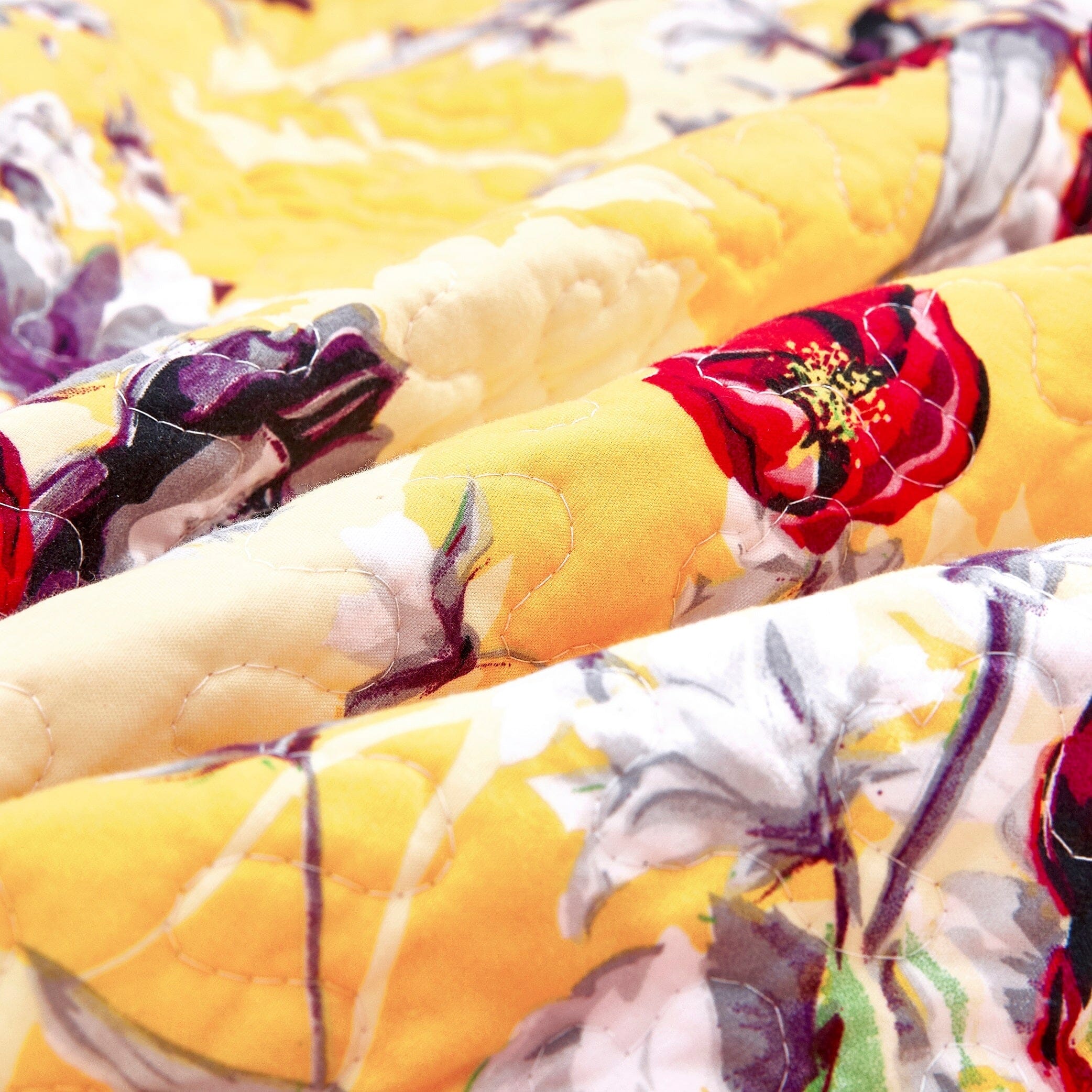 Yellow Floral Quilted Throw Blanket - Scalloped Edges