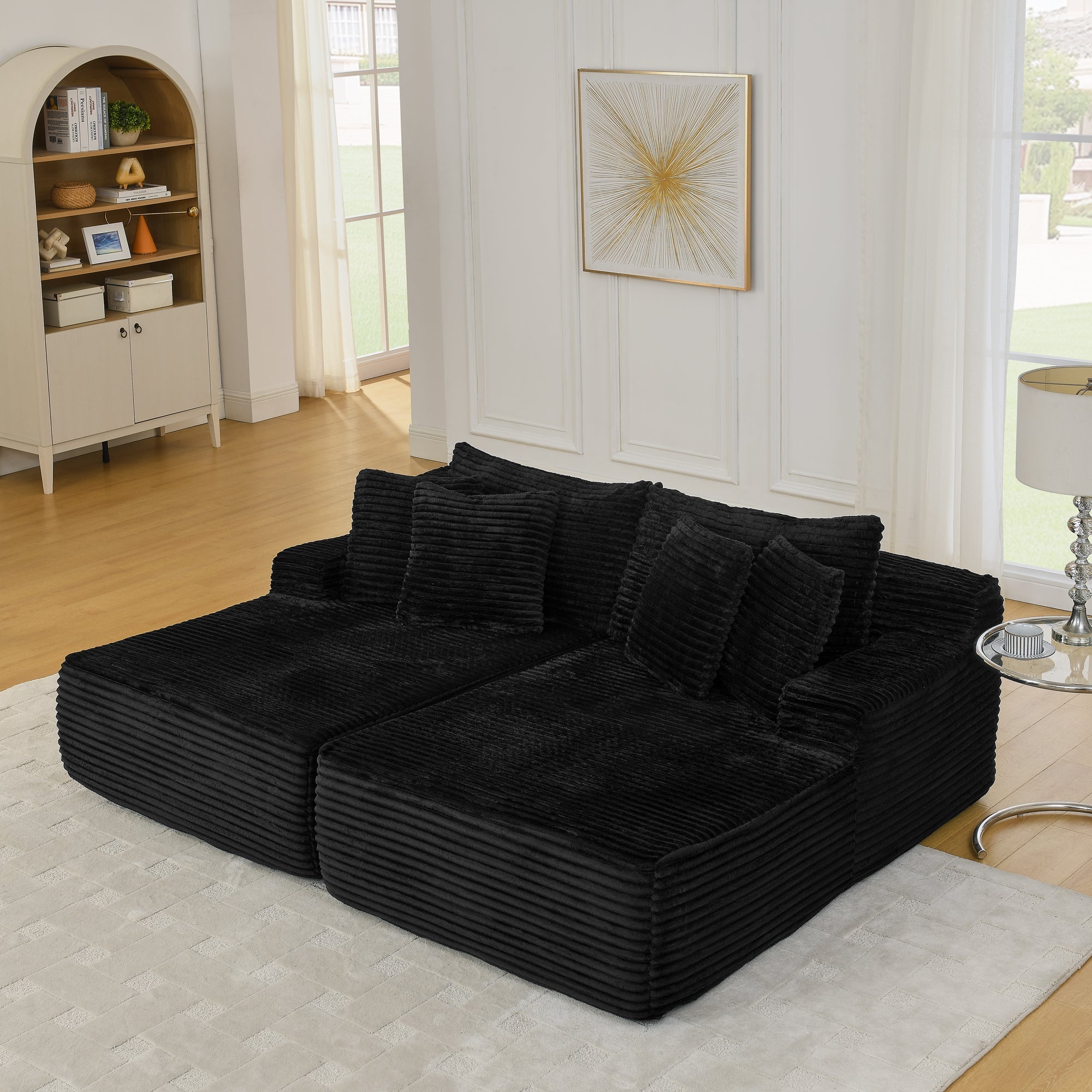 Two-Seater Lazy Sofa Lounge Chair -Black