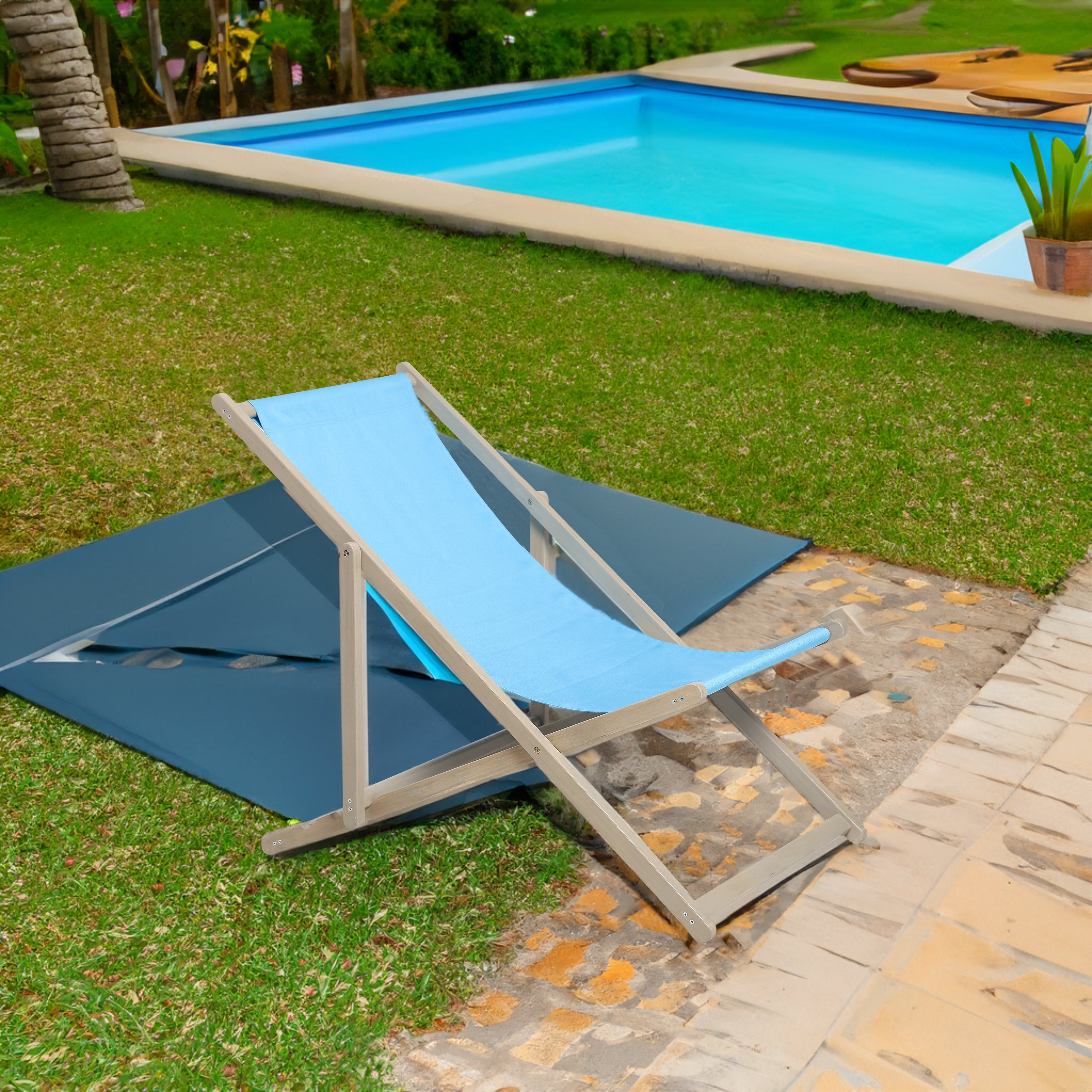 Beach Sling Patio Chair, Set of 2, Wooden Folding Outdoor Chairs