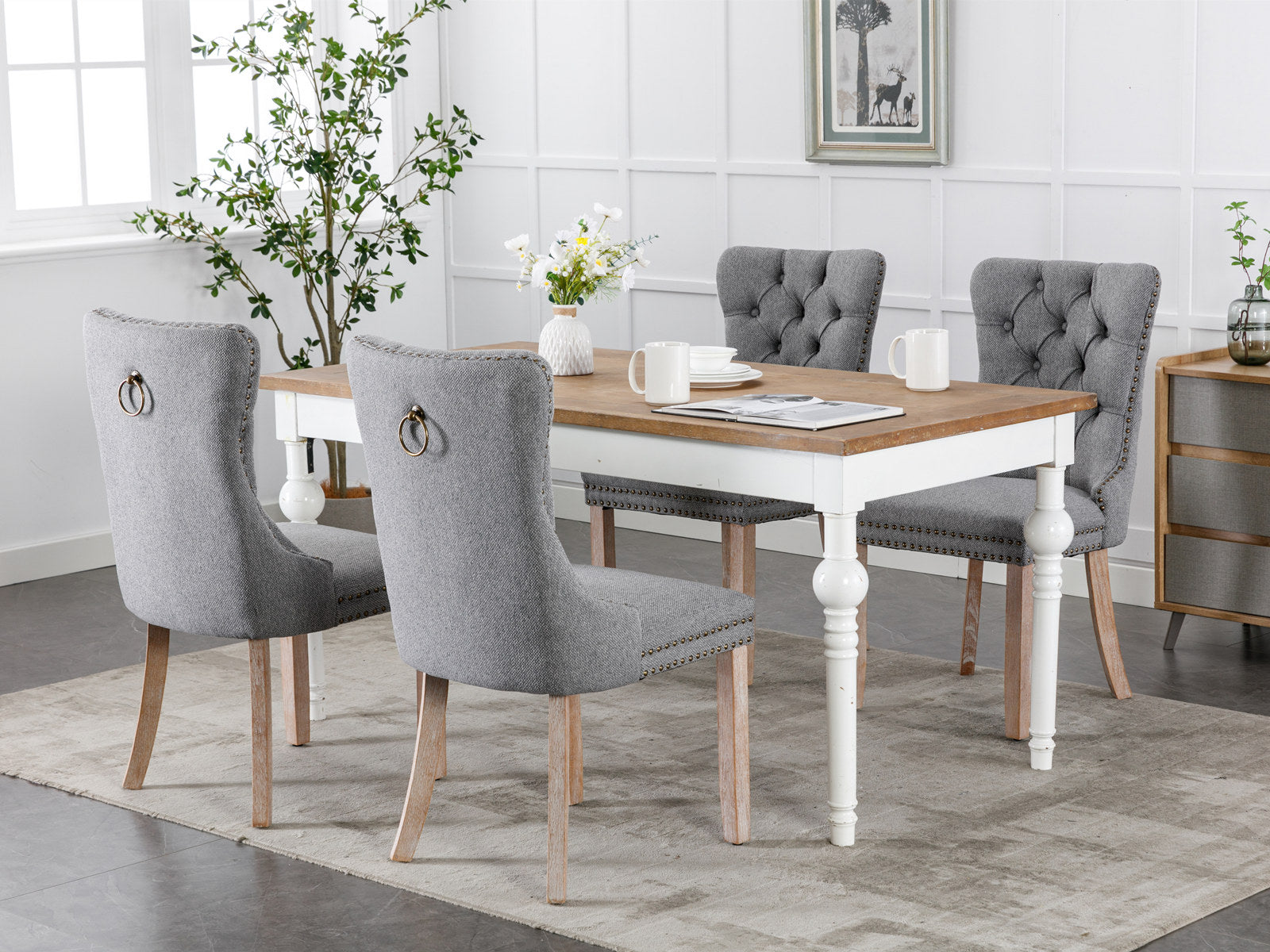 High-end Tufted Upholstered Dining Chair in Set Gray - 2 Pieces