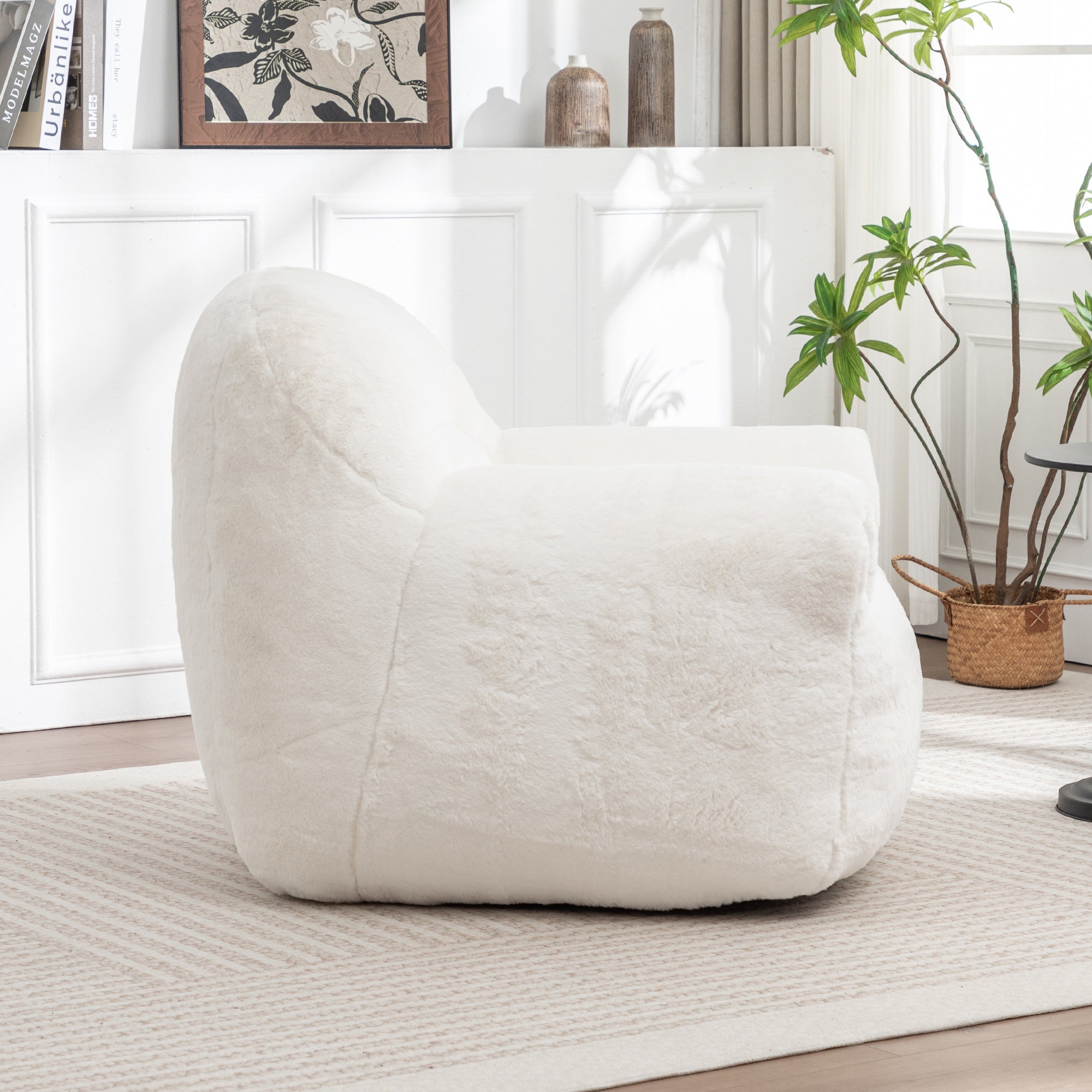 Bean Bag Chair, Comfy Bean Bag Sofa with Back Support - White
