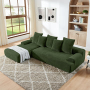 Upholstered L-Shape Sectional Sofa Couch - Melange Velvet, Green