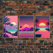Retro 80s Style Art, 3 Panel Framed Canvas Prints