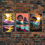 3 Piece Framed Canvas Wall Art, Mountain Range Top Print