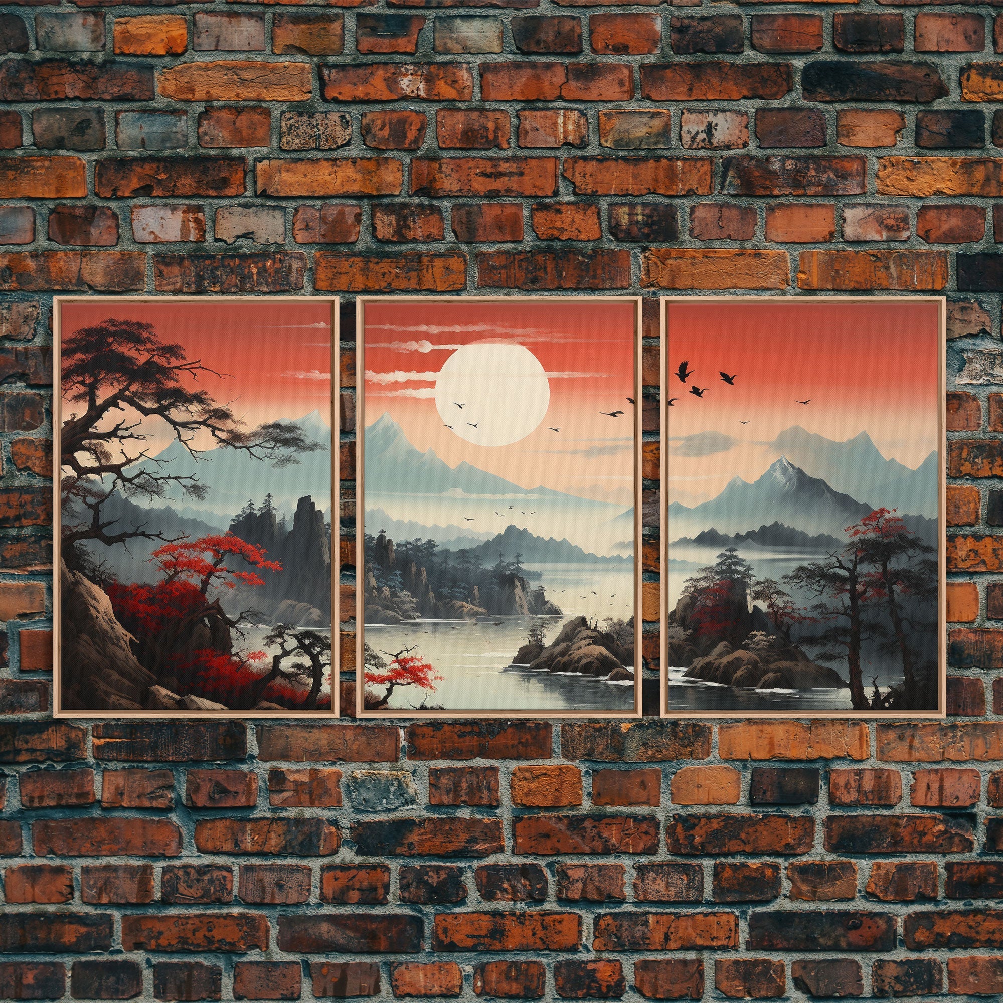 Japanese Wall Art, Mountains Print, Canvas Print, 3 Piece