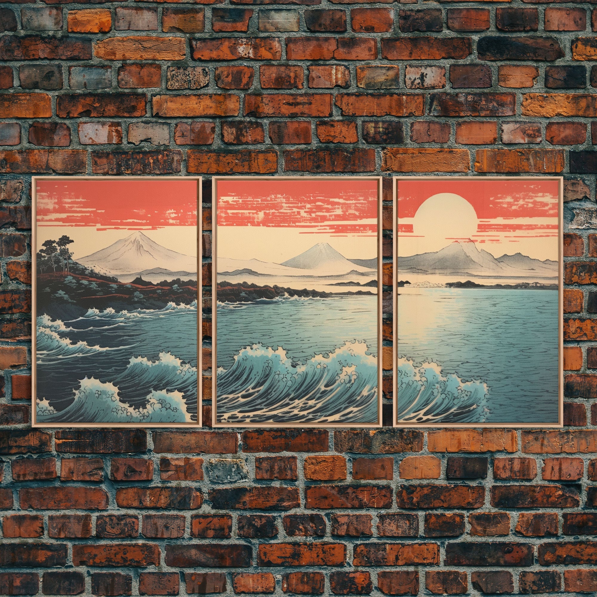 Ocean Waves, Japanese Wall Art, Canvas Print, 3 Piece Wall Art