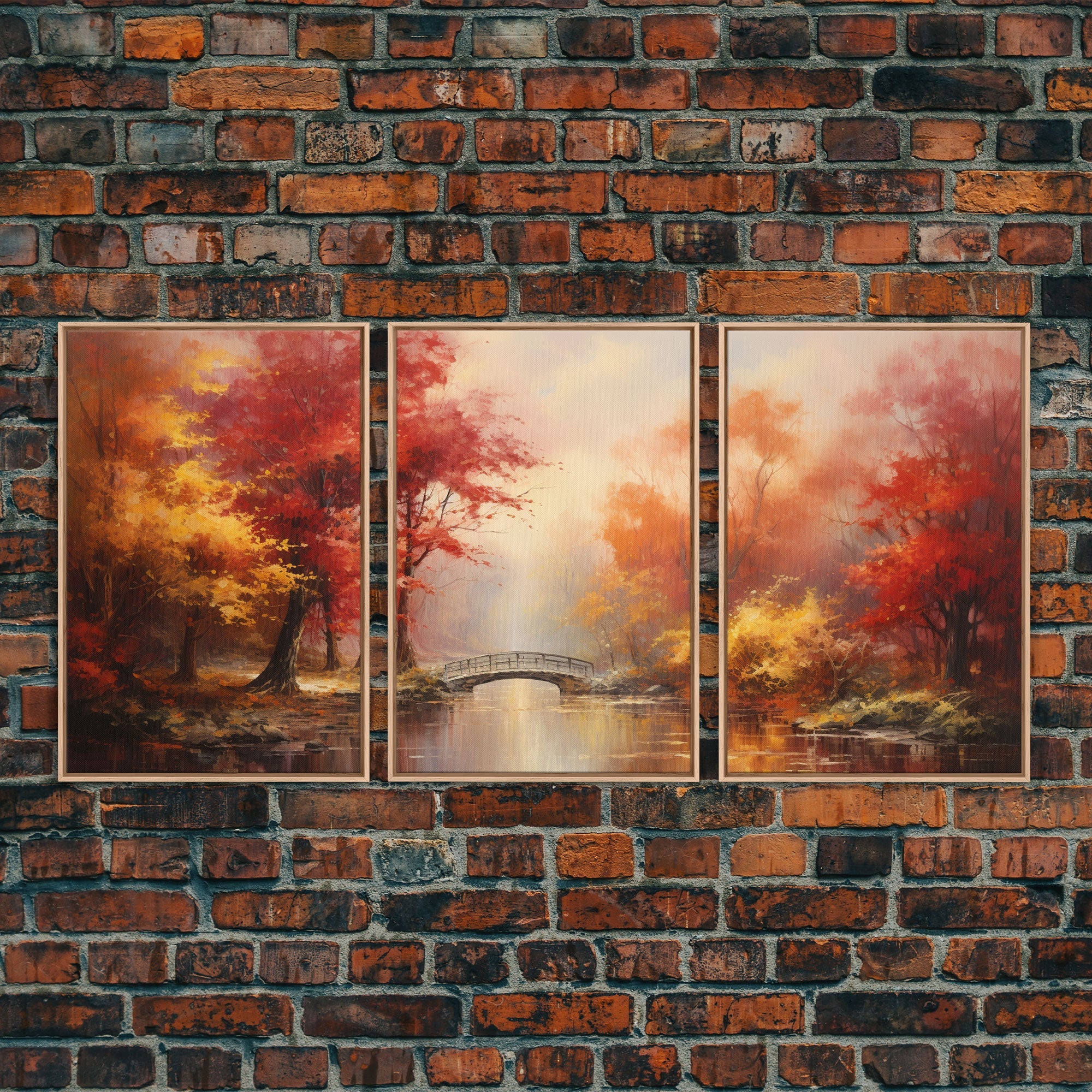 Fall Decor, 3 Piece Wall Art Set, Autumn Forest Oil Painting, Canvas Prints