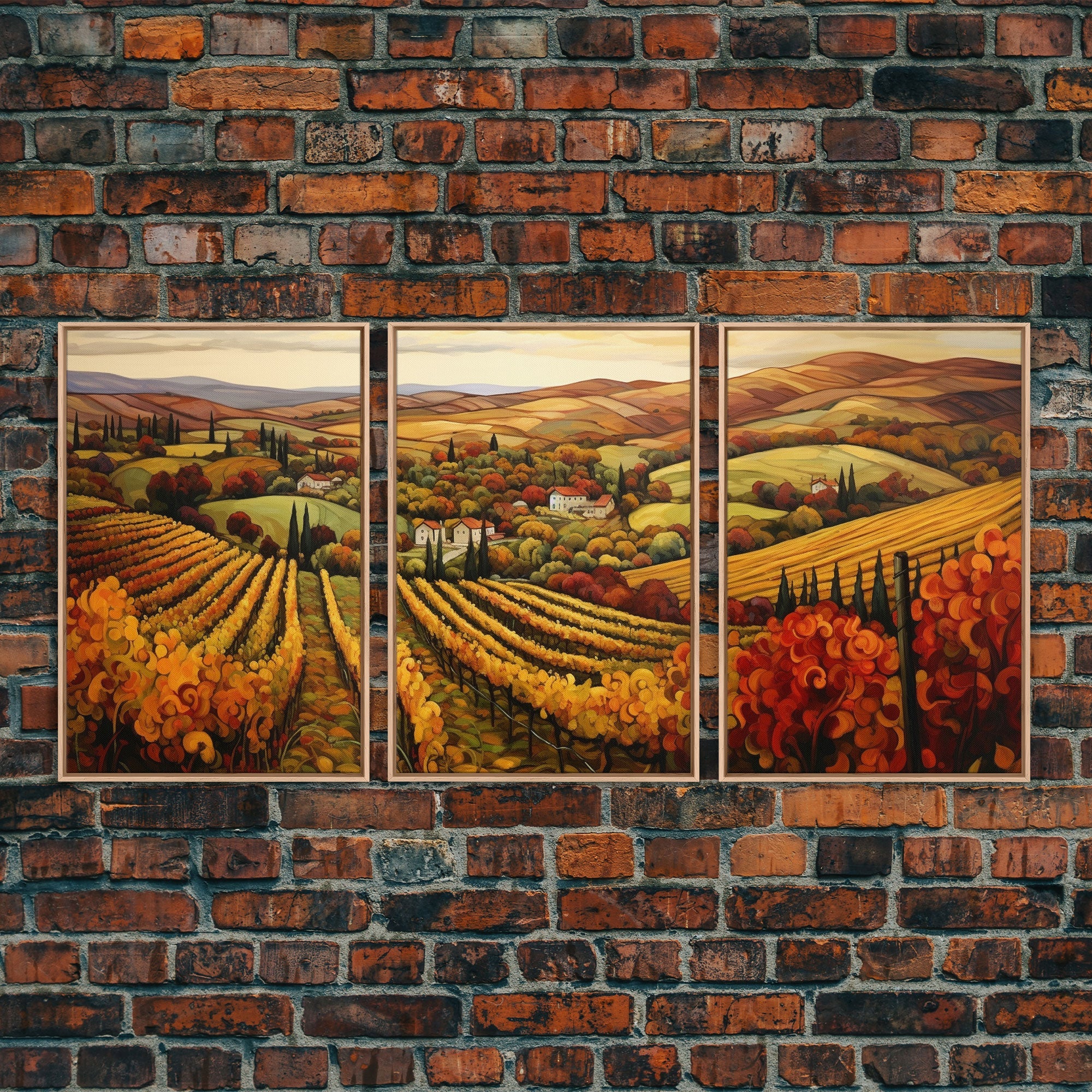 Italian Vineyard Framed Canvas Prints, 3 Piece Art