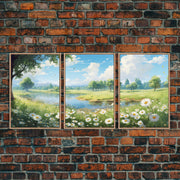 Beautiful Spring Meadow Landscape Painting 3 Piece Set, Wall Art