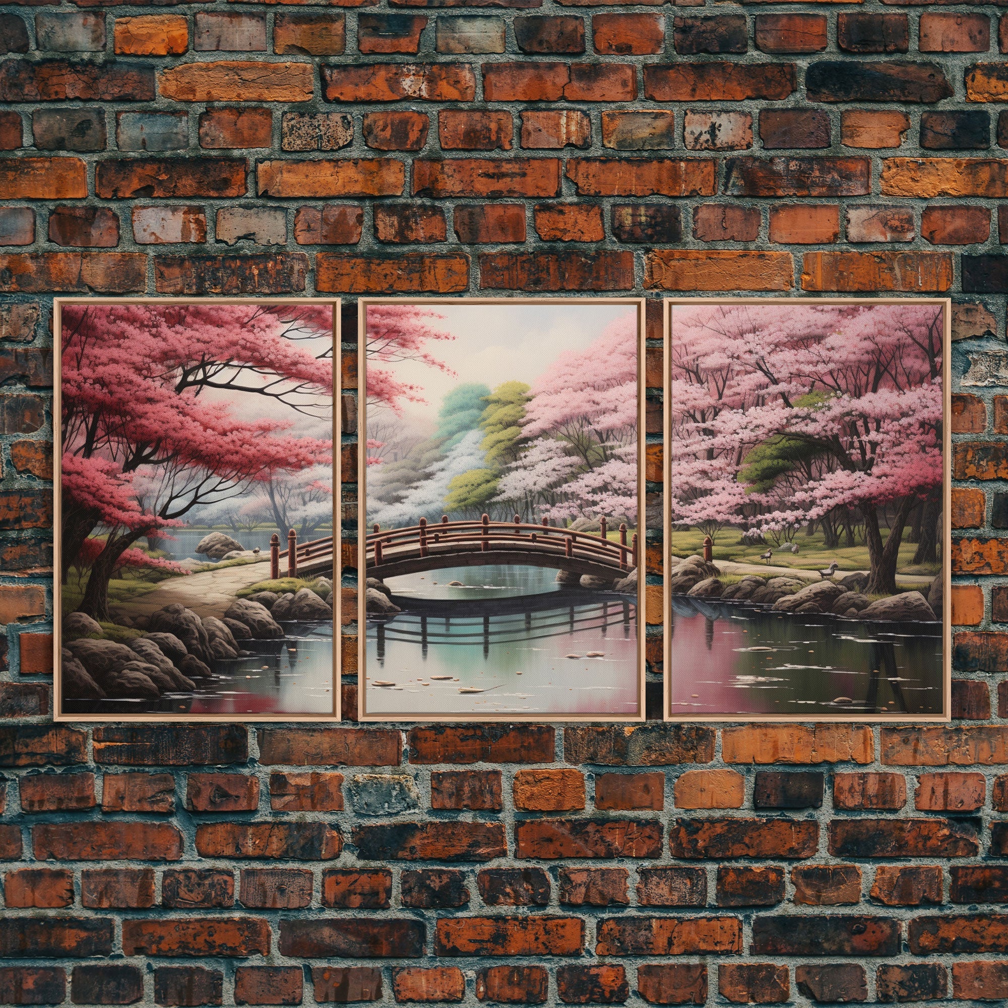 Japanese Print, Landscape Wall Art, Canvas Print, 3 Piece