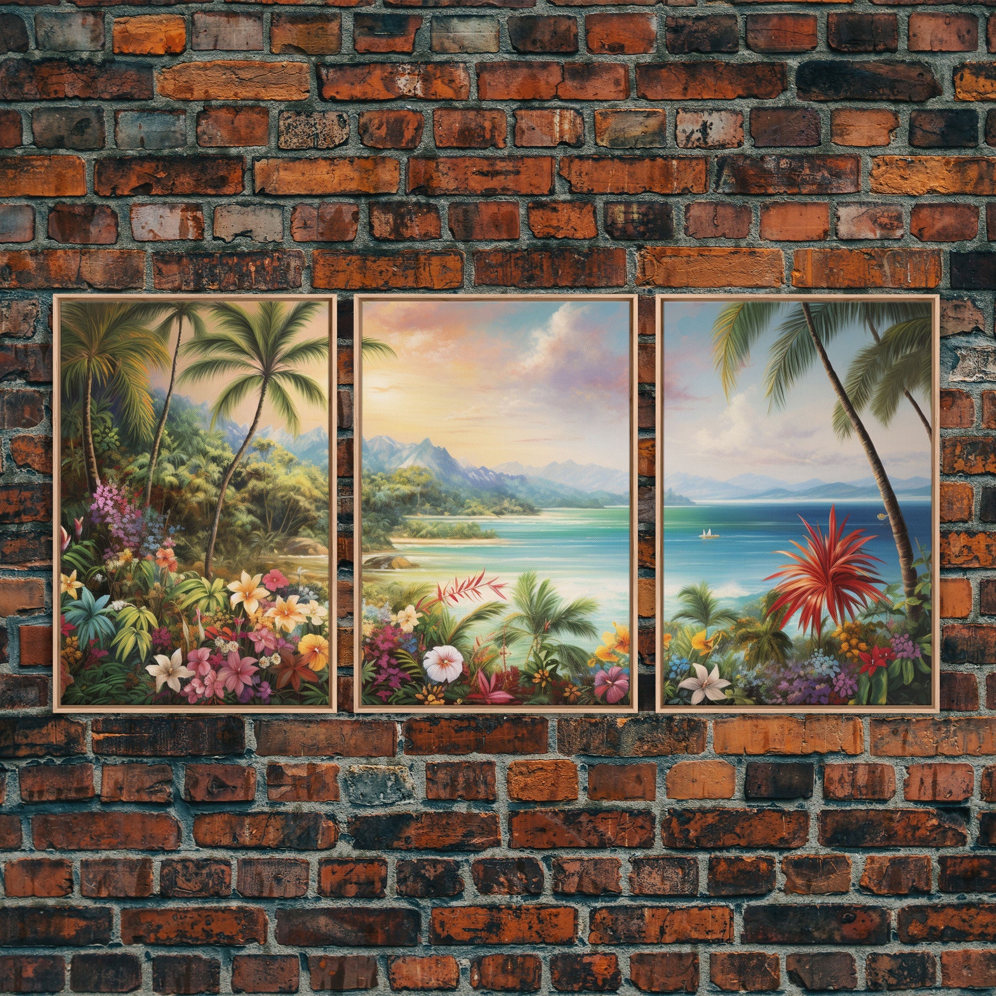 Tropical Wall Art, Canvas Print, Set Of 3 Prints