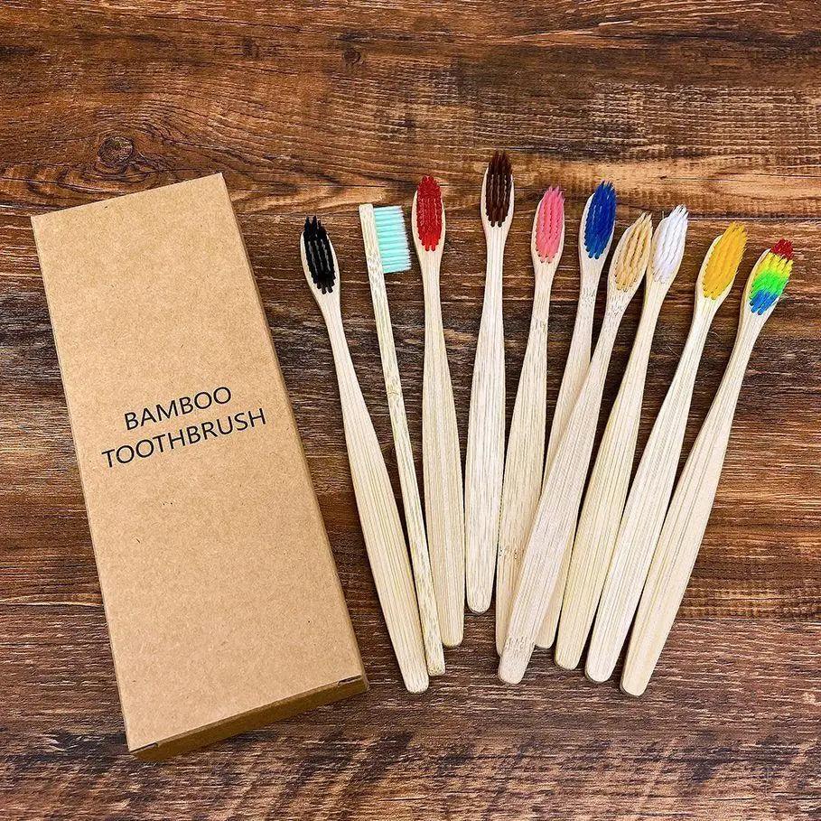10 Pcs Soft Bamboo Toothbrush, Wood Tooth Brushes
