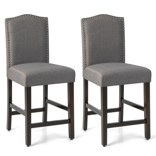 2 Pcs Fabric Nail Head Counter Height Dining Side Chairs Set-Gray by VYSN