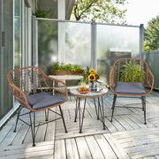 3 Pieces Patio Rattan Bistro Set with Cushion - Gray