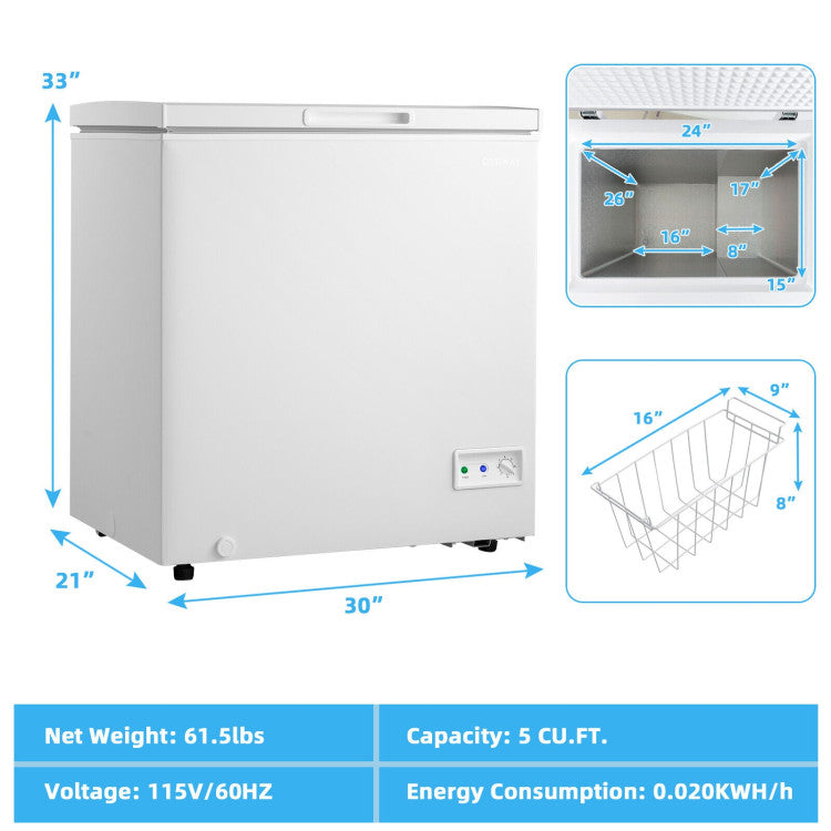 3.5/5 Cu.ft Compact Chest Freezer with Basket