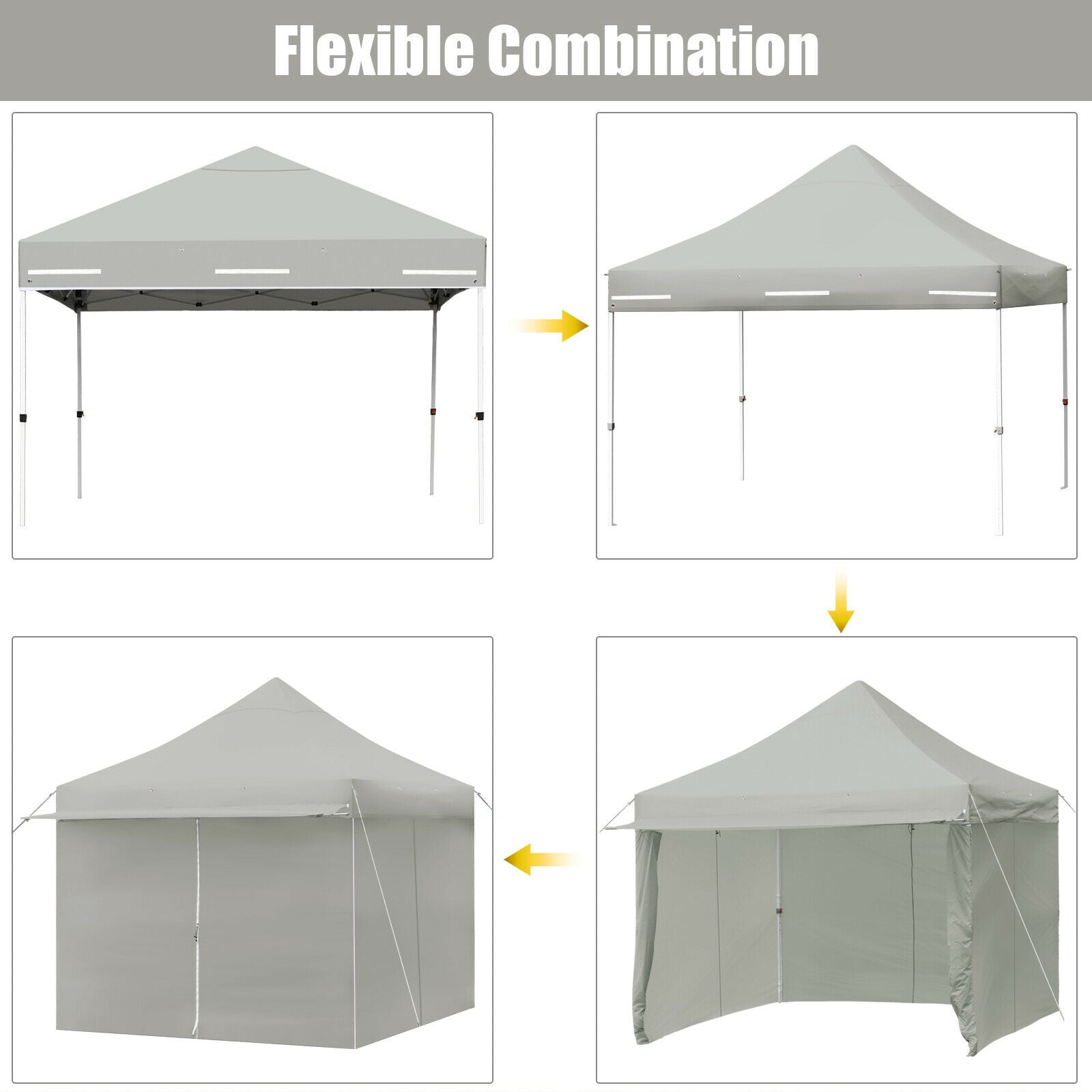 10 x 10 Feet Pop up Gazebo with 4 Height and Adjust Folding Awning - Gray