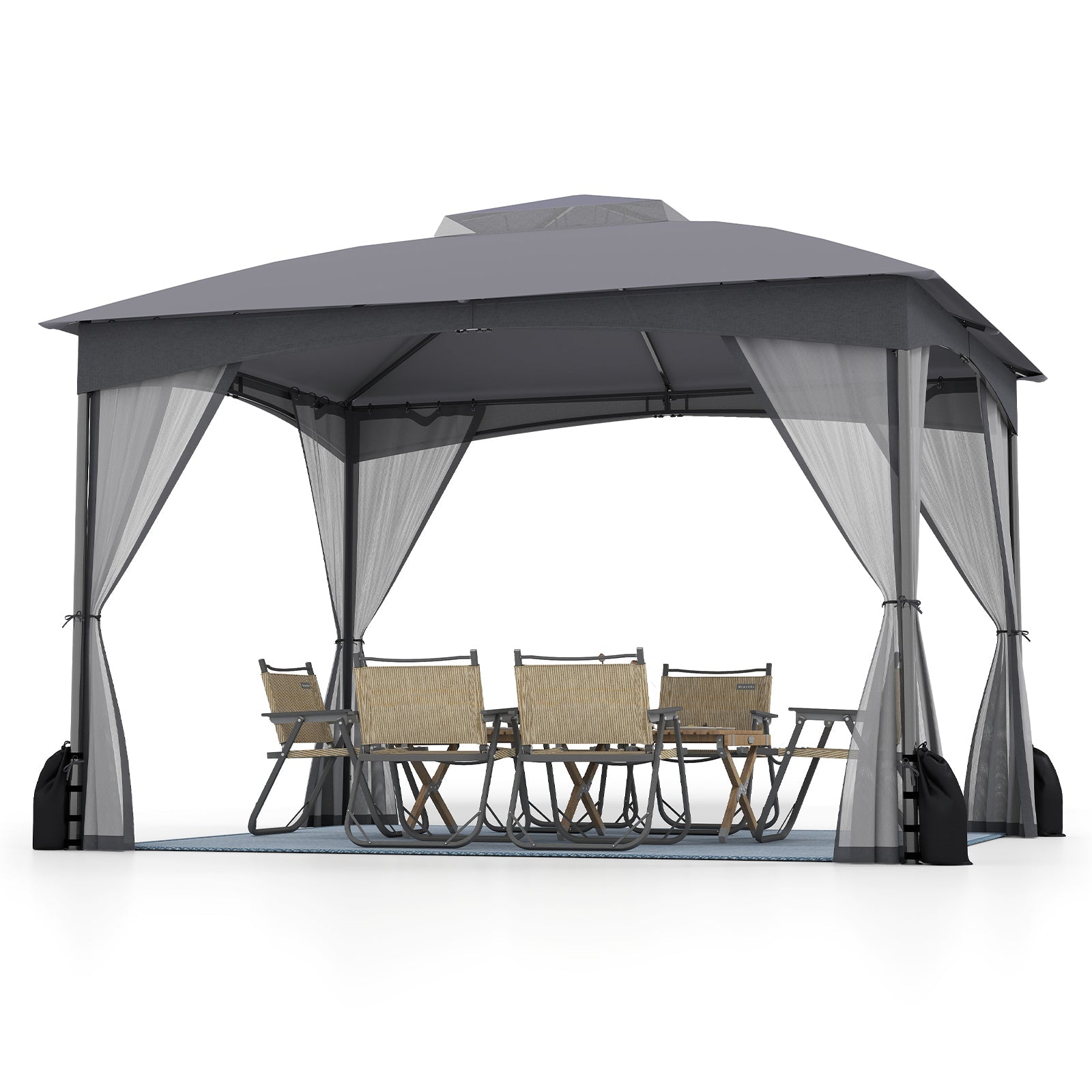 10 X 12 FT Patio Gazebo with Netting Walls with 4 Sandbags - Gray