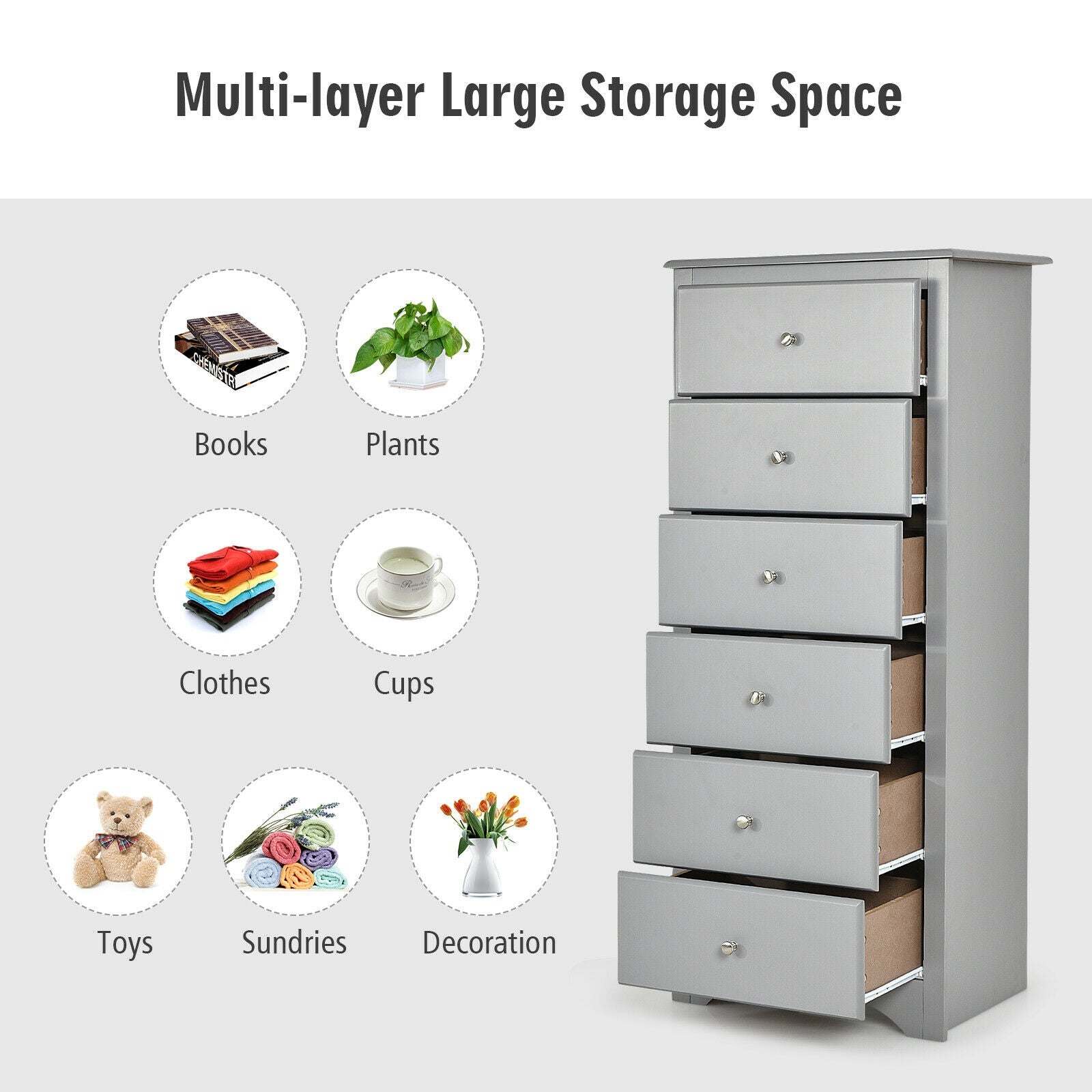 6 Drawers Chest Dresser - Gray