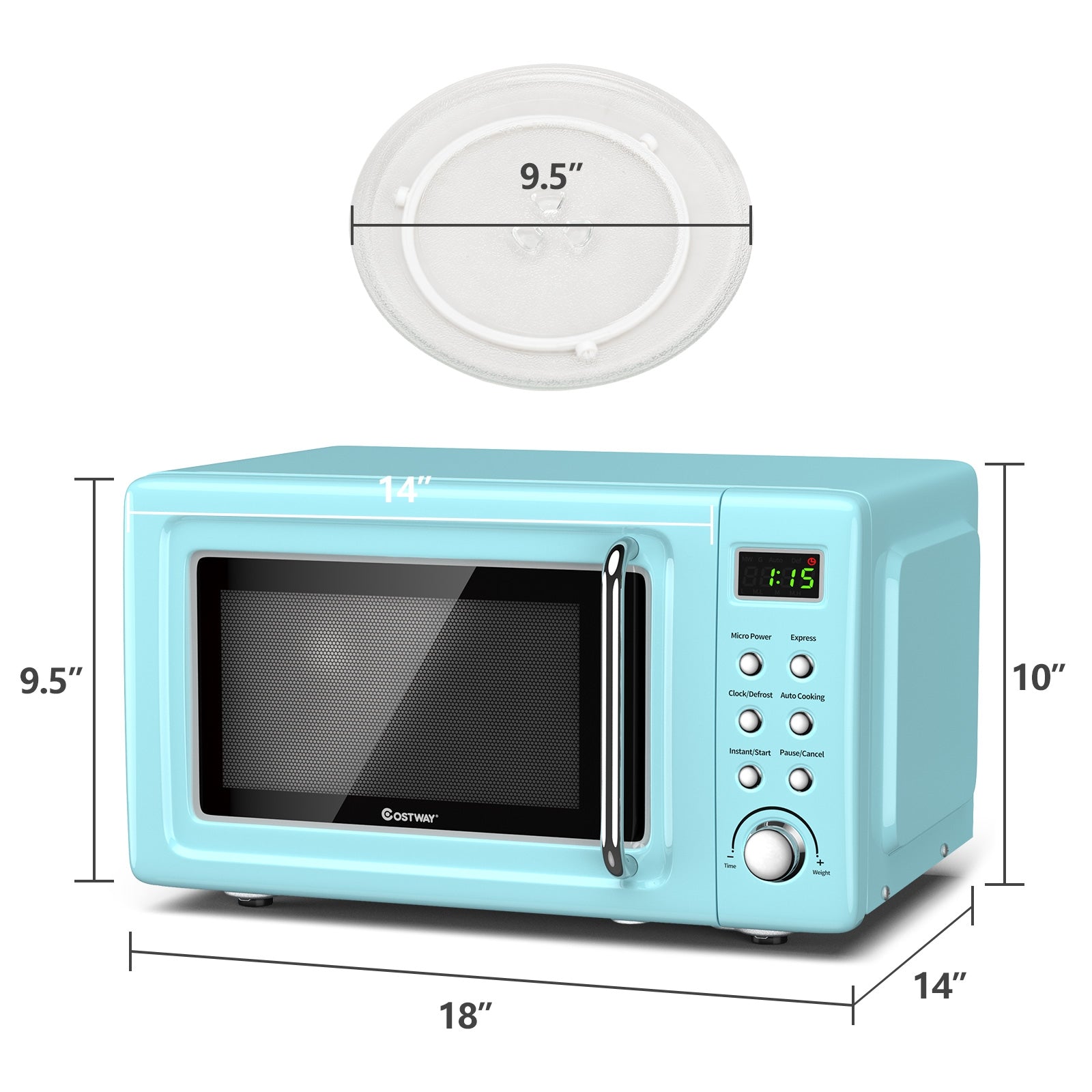 700W Retro Countertop Microwave Oven - Green