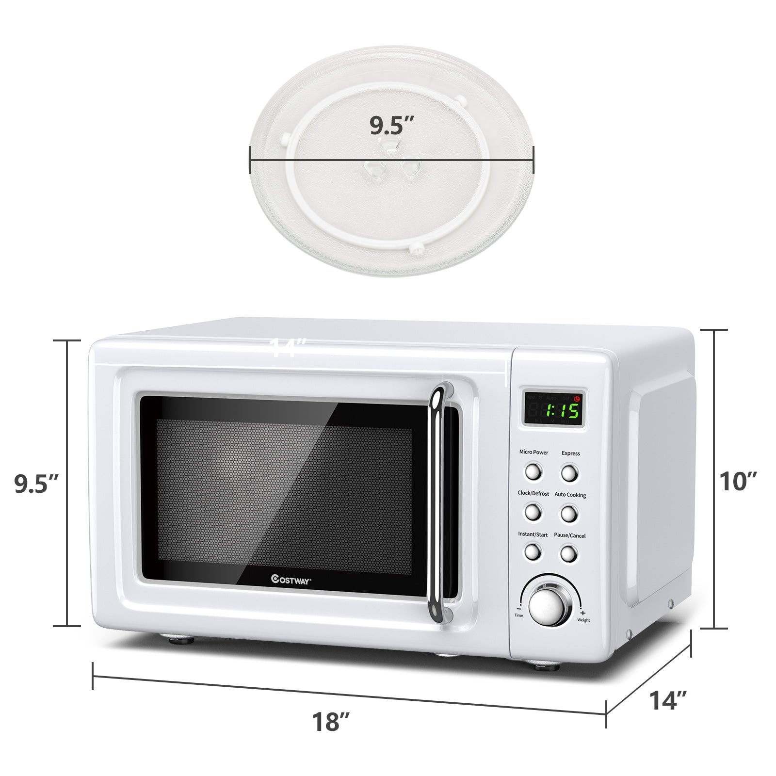 700W Retro Countertop Microwave Oven - White