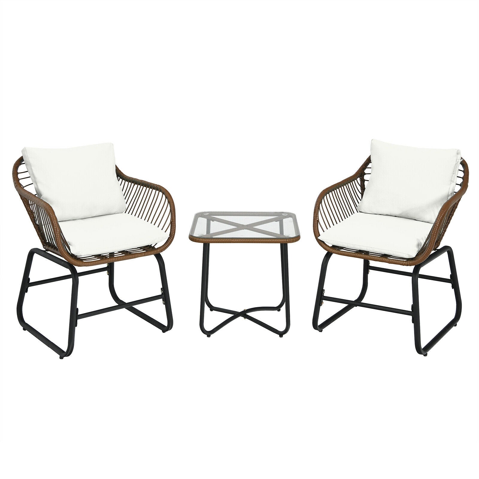 3 Pieces Patio Rattan Bistro Set - White