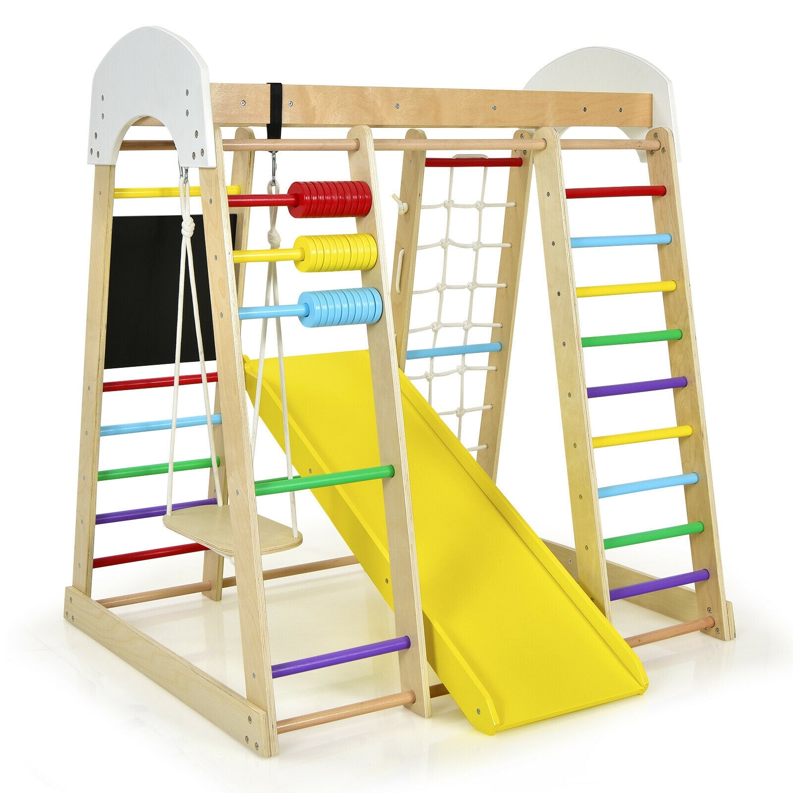 Indoor Wooden 8-in-1 Climber Playset for Children-Multicolor