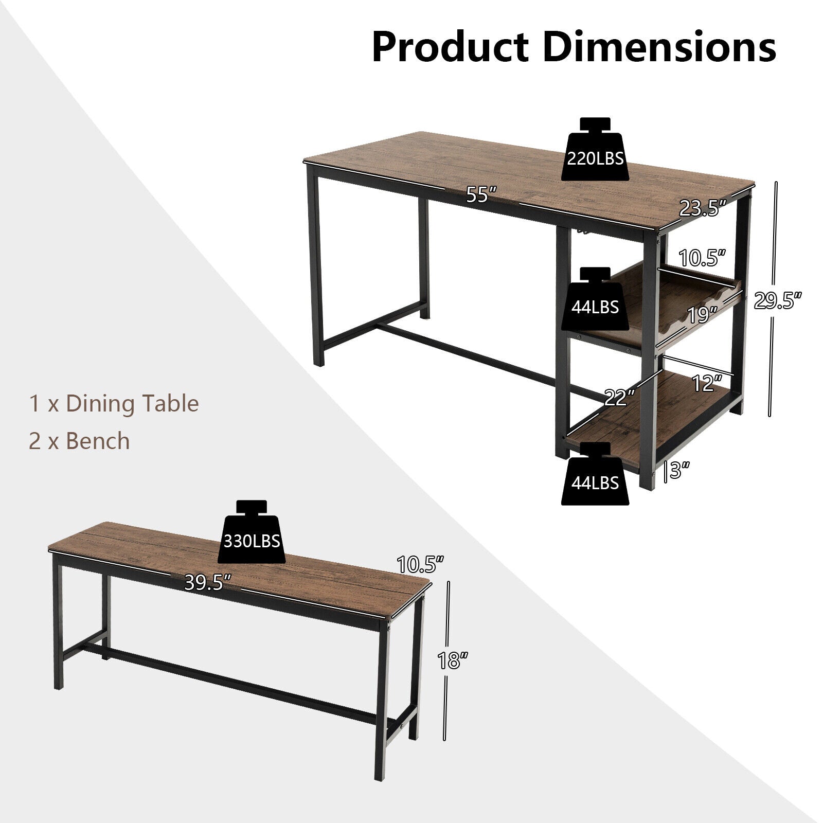 3 Pieces Dining Table Set for 4 with Wine Rack-Brown by DirectDeals