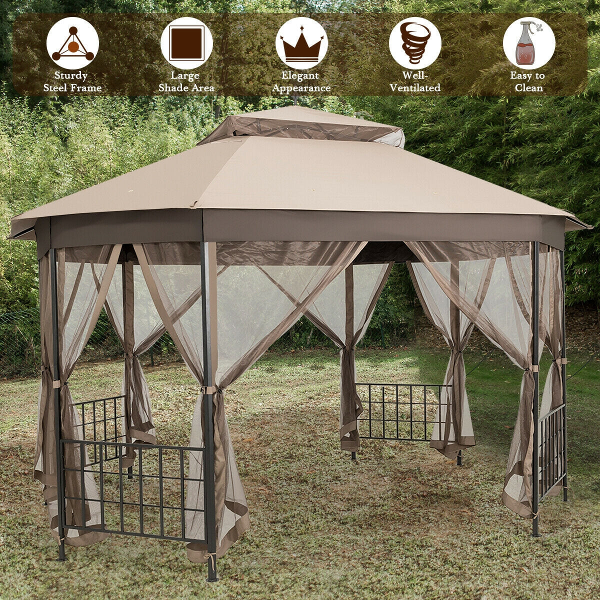 10’x 12’ Octagonal Patio Gazebo - Brown