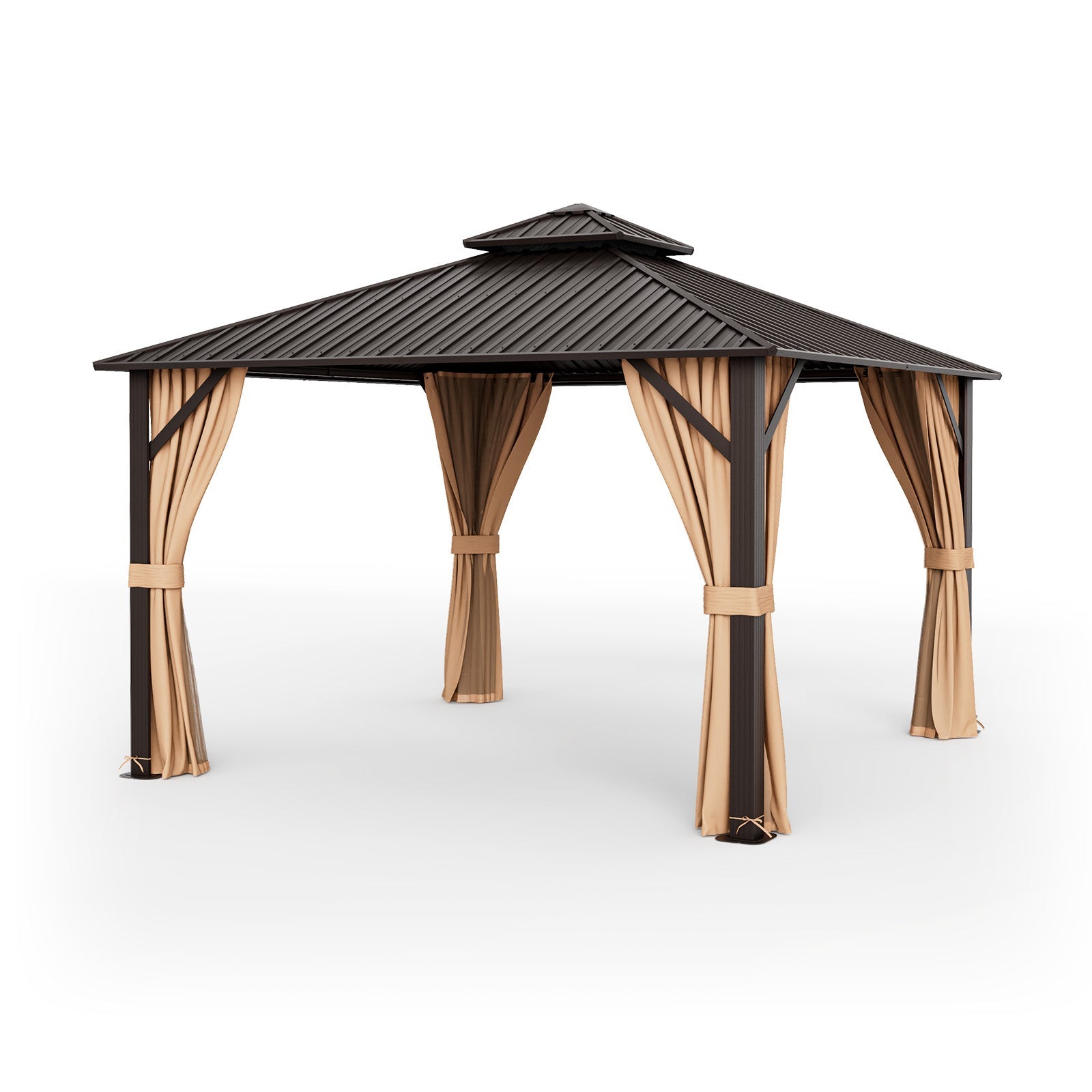 12 x 12 Feet Double-Roof Patio Hardtop Gazebo -Coffee
