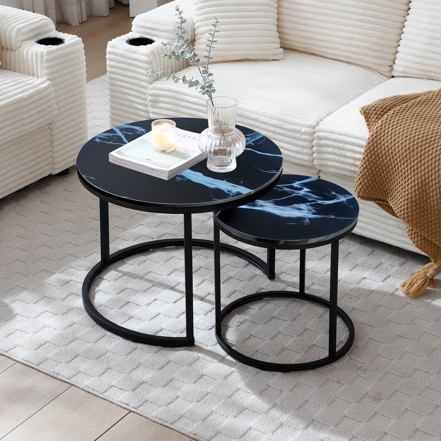 Set 2 Coffee Table Nesting Black top Coffee table