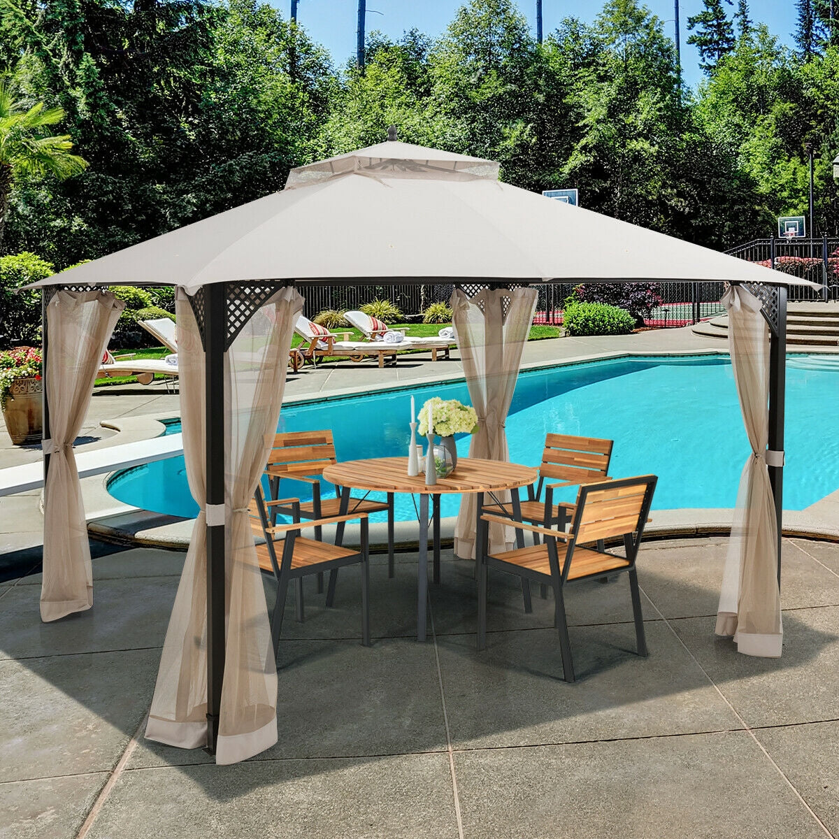 12’ x 10’ Outdoor Double Top Patio Gazebo - Beige