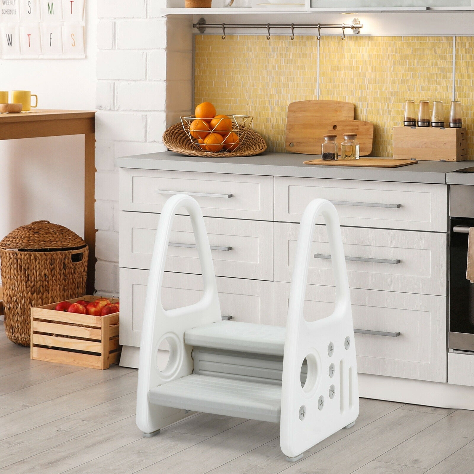 Kids Step Stool Learning Helper with Armrest -Gray