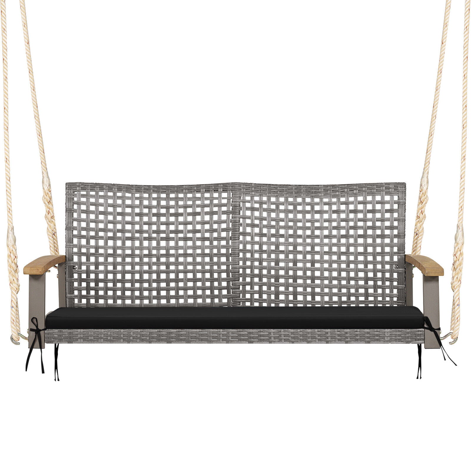 2-Person Patio Wicker Hanging Swing Chair - Black