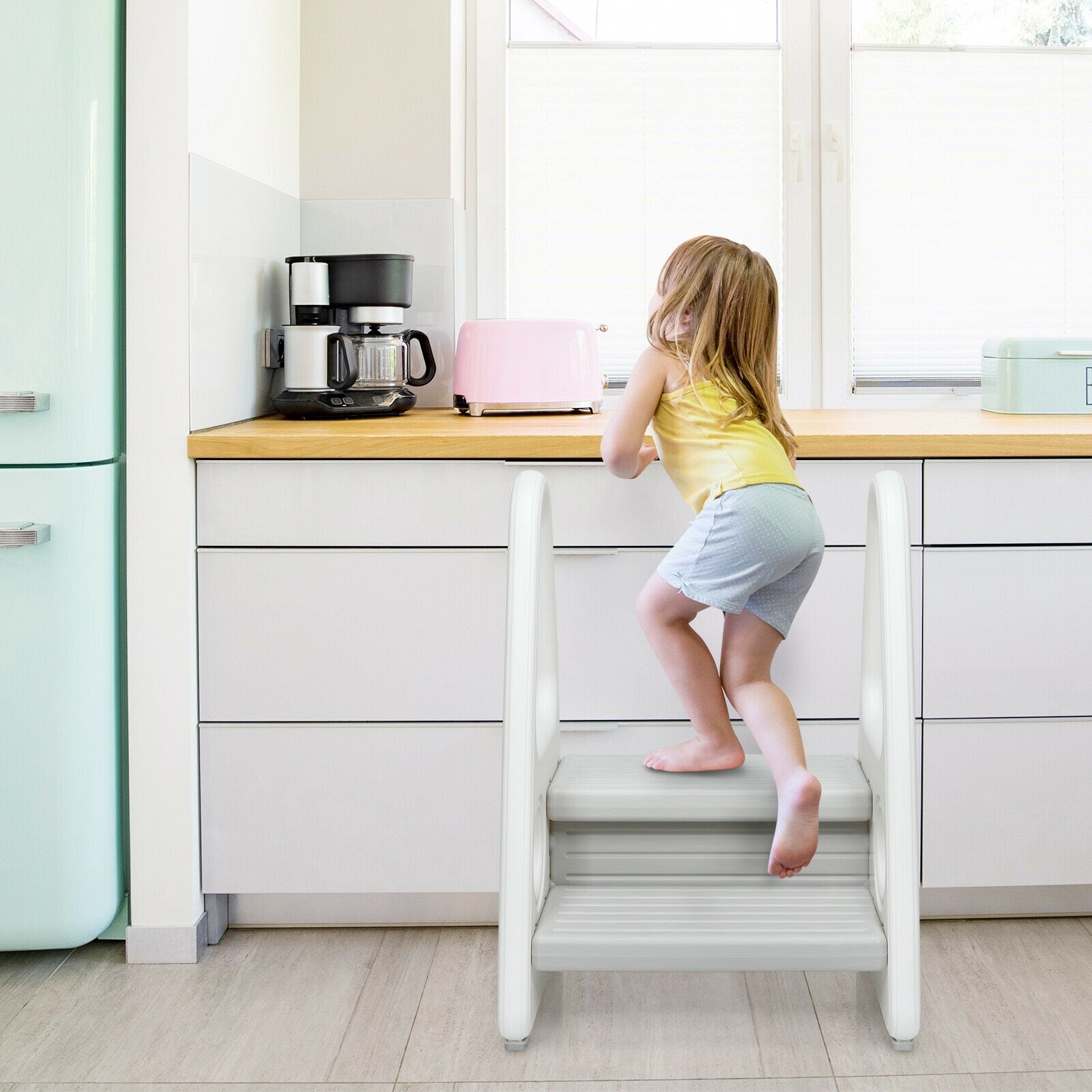Kids Step Stool Learning Helper with Armrest -Gray