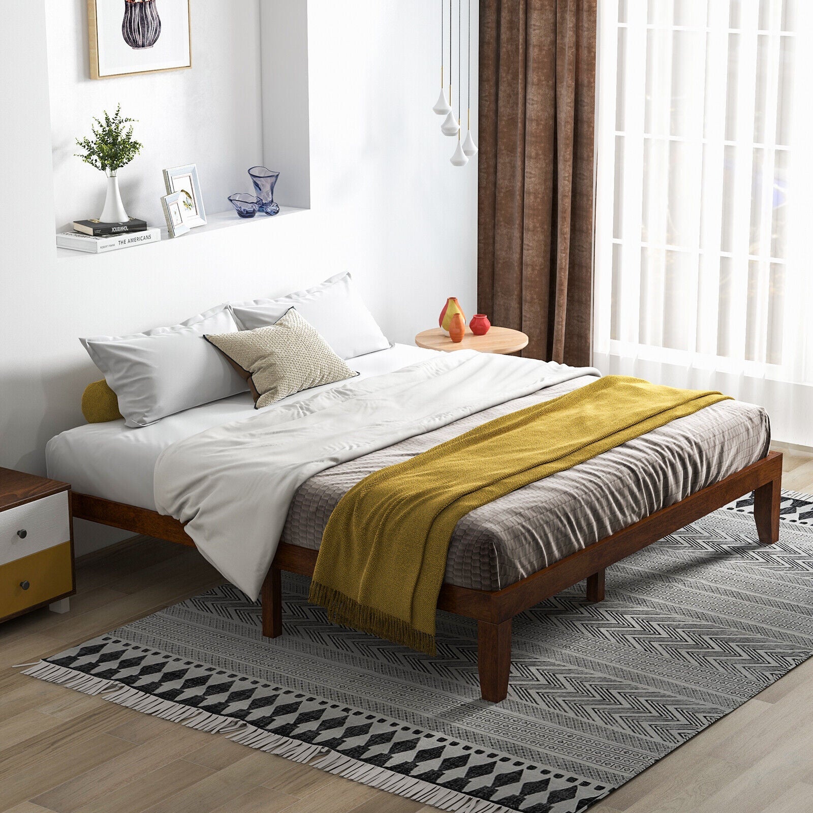 14 Inch King Size Platform Bed Frame with Wood Slat Support-Walnut