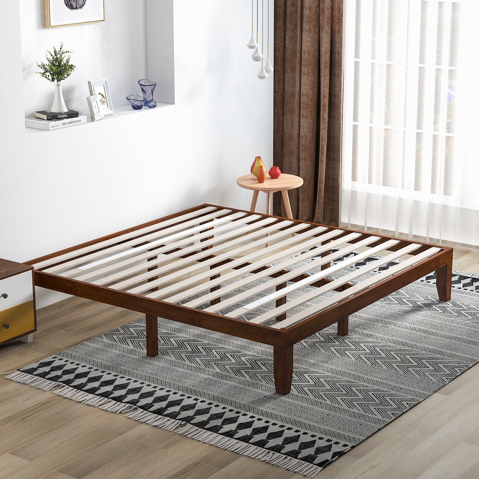 14 Inch King Size Platform Bed Frame with Wood Slat Support-Walnut