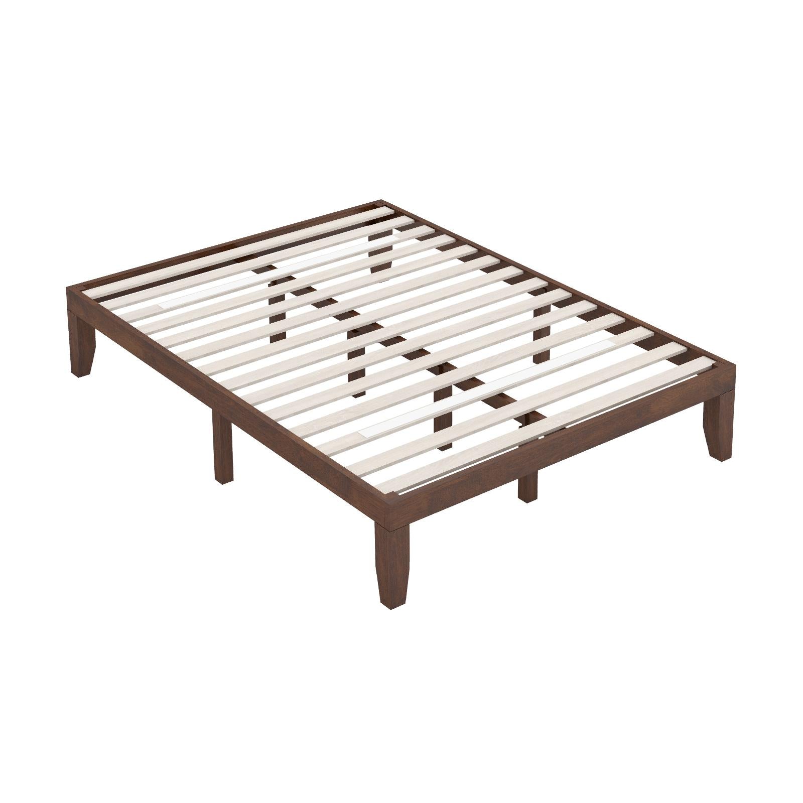 14 Inch King Size Platform Bed Frame with Wood Slat Support-Walnut