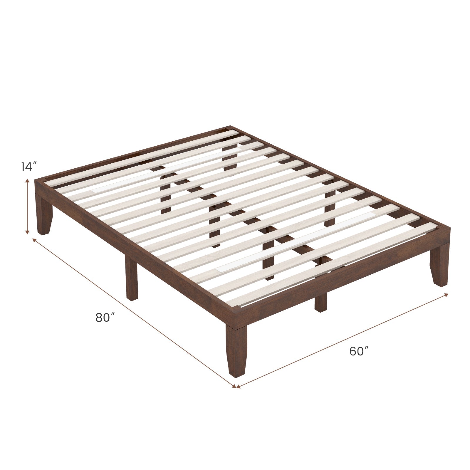 14 Inch King Size Platform Bed Frame with Wood Slat Support-Walnut