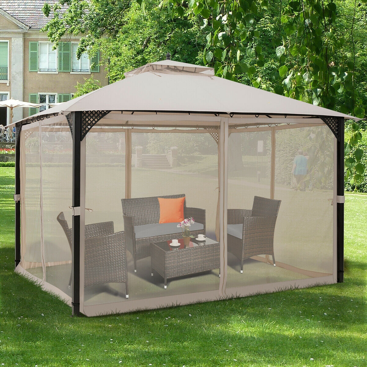 12’ x 10’ Outdoor Double Top Patio Gazebo - Beige