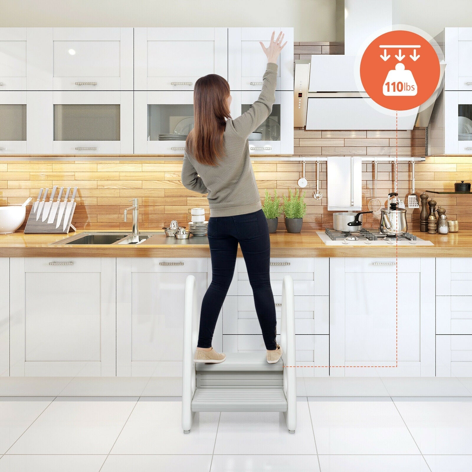 Kids Step Stool Learning Helper with Armrest -Gray