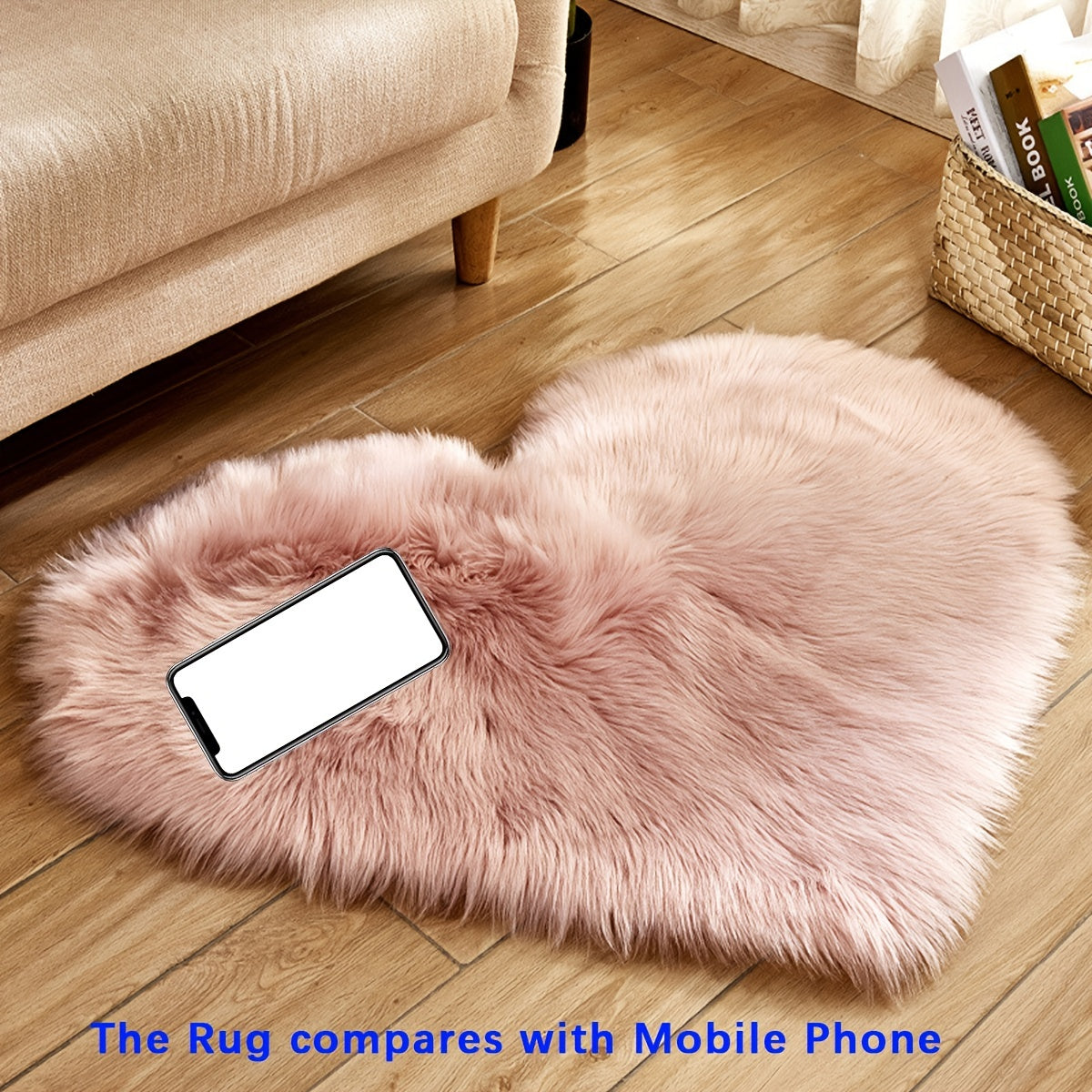 Faux Fur Room Rug, Heart Shaped Plush Rug