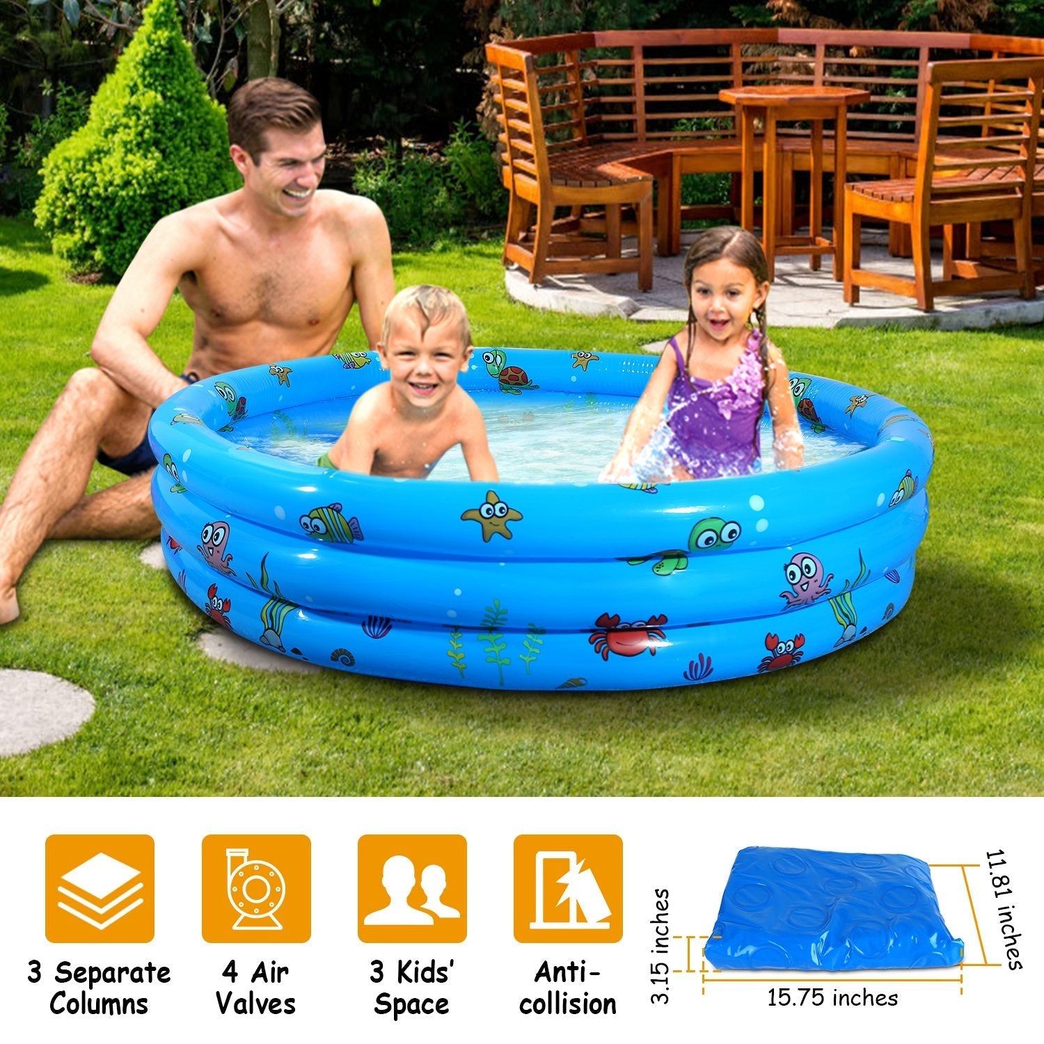 51x13Ó Inflatable Swimming Pool with 4 Valves & Bottom Water Drain Plug