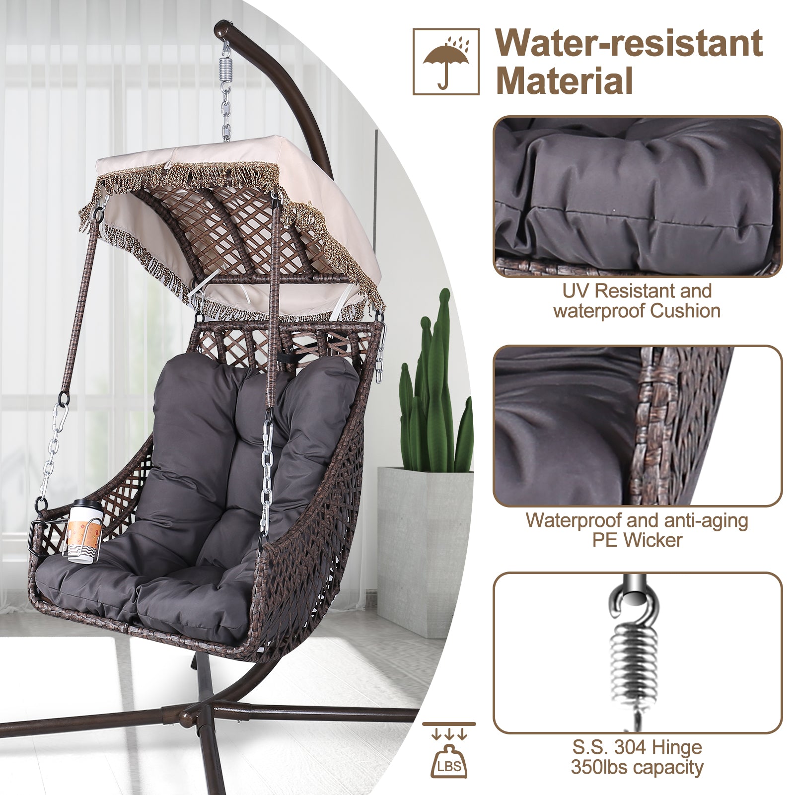 Swing Egg Chair with Stand, Rattan Frame, Hammock Chair