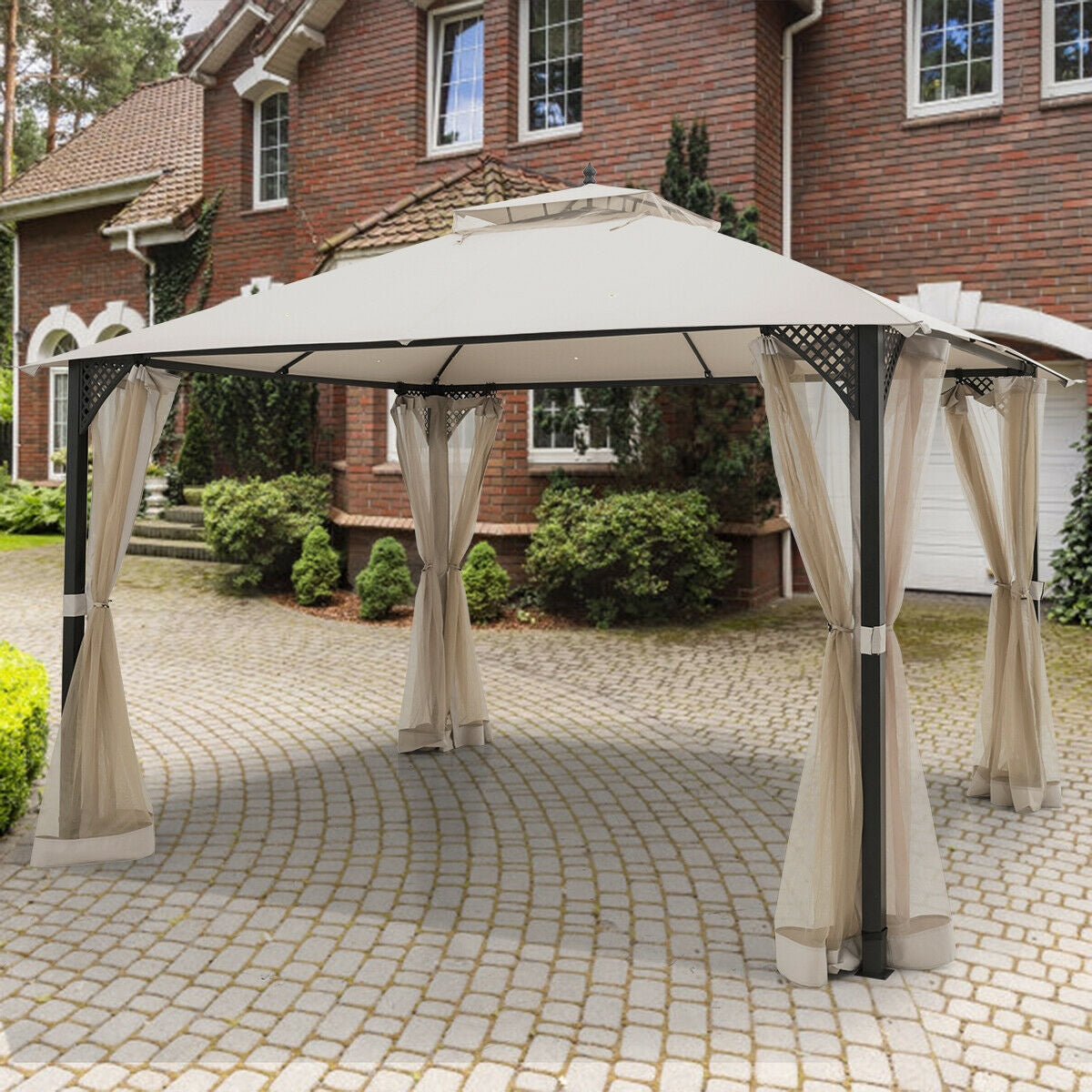 12’ x 10’ Outdoor Double Top Patio Gazebo - Beige