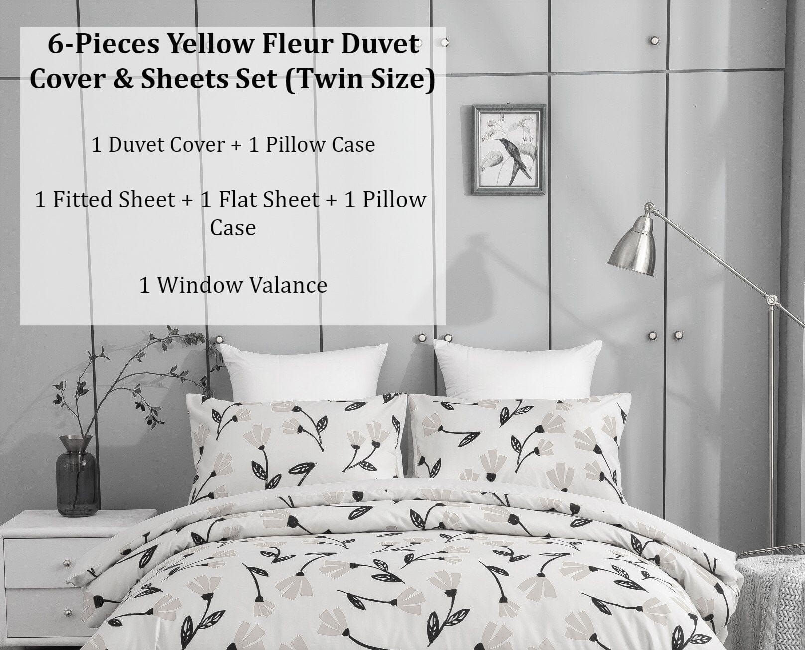 Yellow Fleur Golden Orange Duvet Cover & Fitted Flat Bed Sheets Set